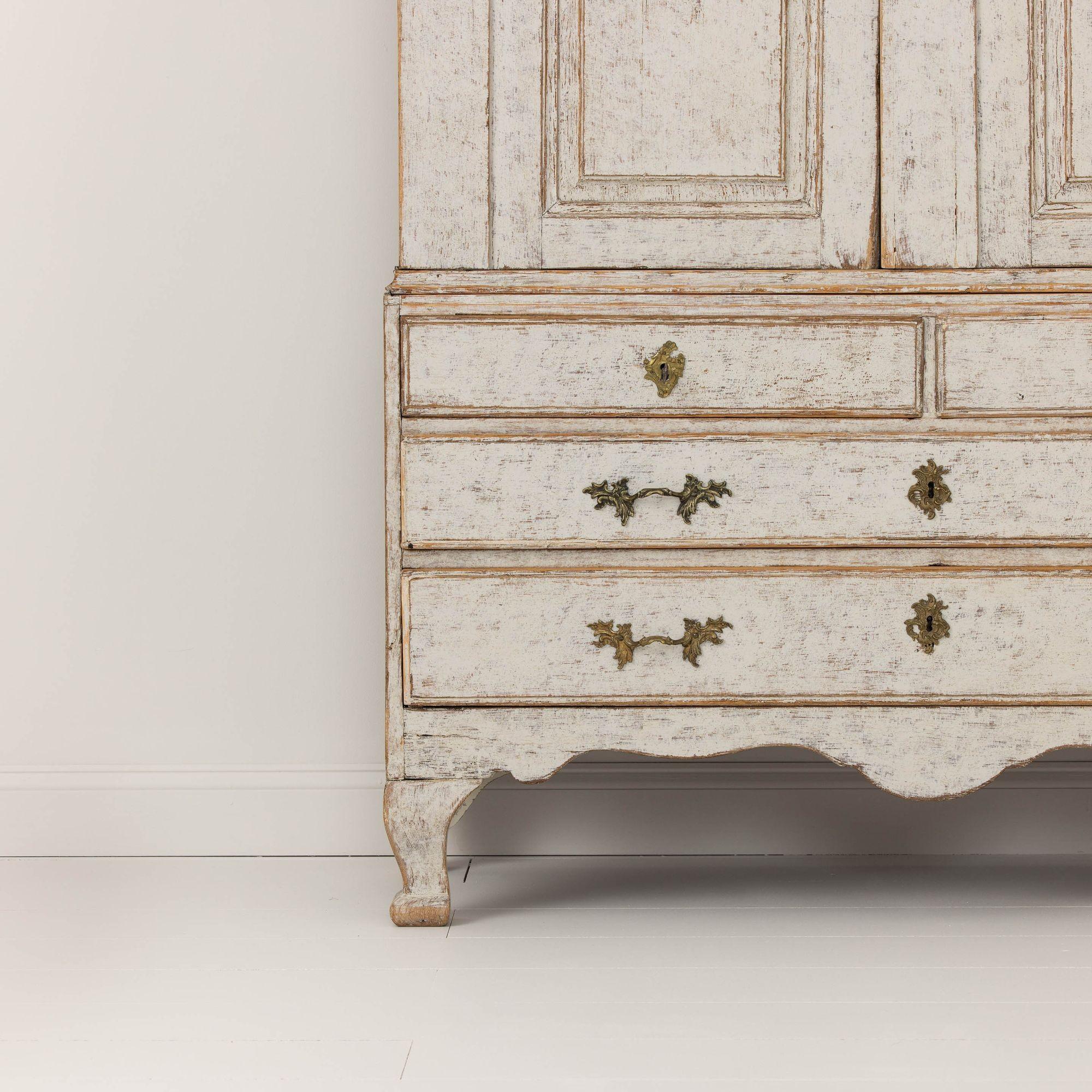 18th Century and Earlier 18th c. Swedish Rococo Period Painted Linen Press For Sale