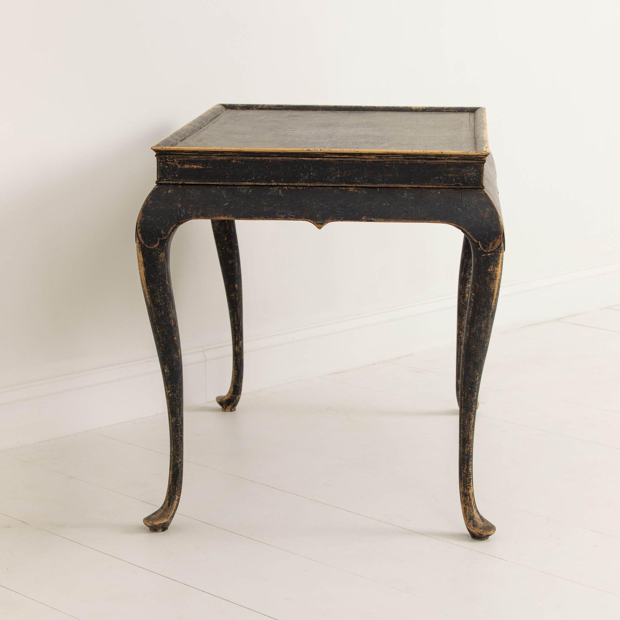 18th c. Swedish Rococo Period Black Painted Tea Table 4