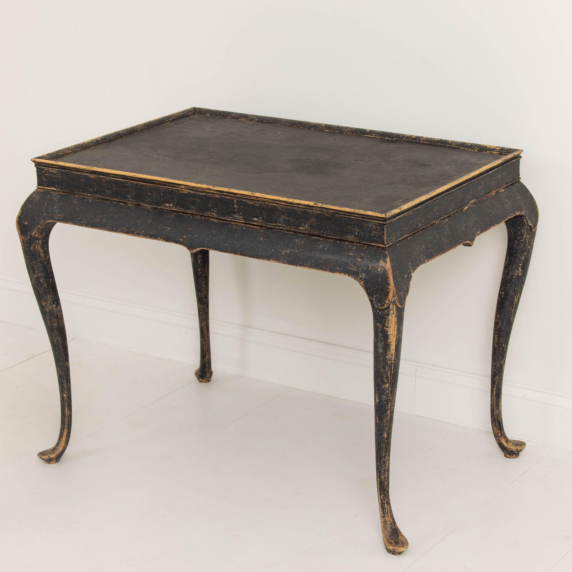 18th c. Swedish Rococo Period Black Painted Tea Table 5