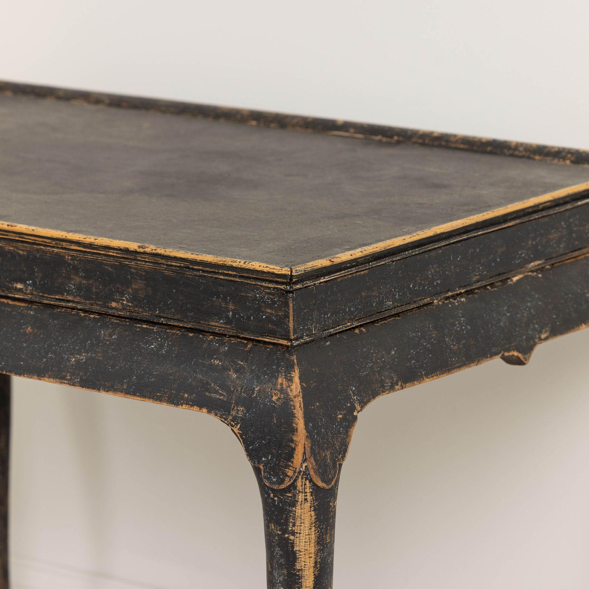 18th c. Swedish Rococo Period Black Painted Tea Table 8