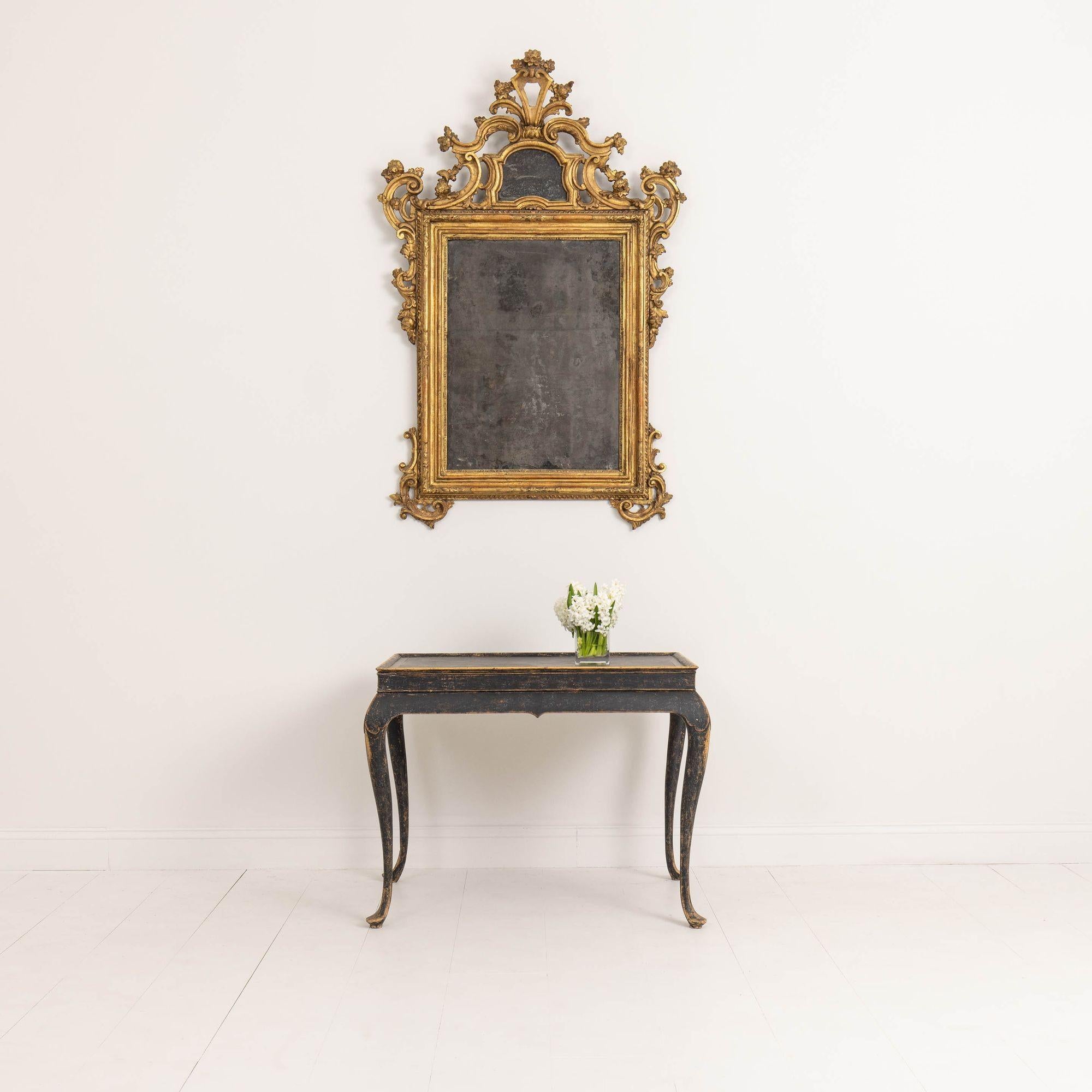 Hand-Painted 18th c. Swedish Rococo Period Black Painted Tea Table