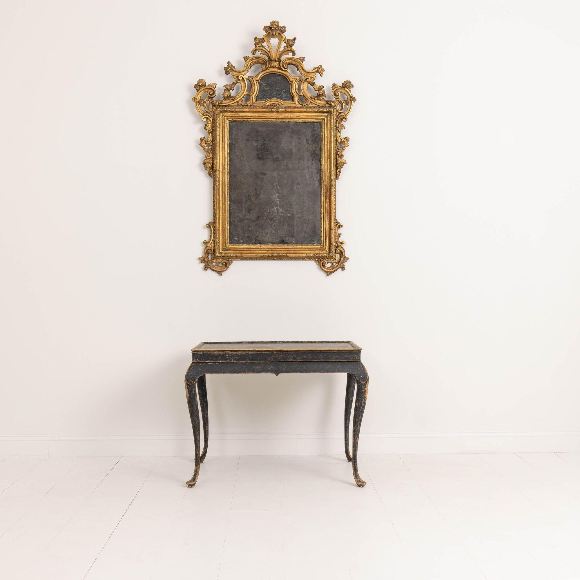 18th c. Swedish Rococo Period Black Painted Tea Table In Excellent Condition In Wichita, KS