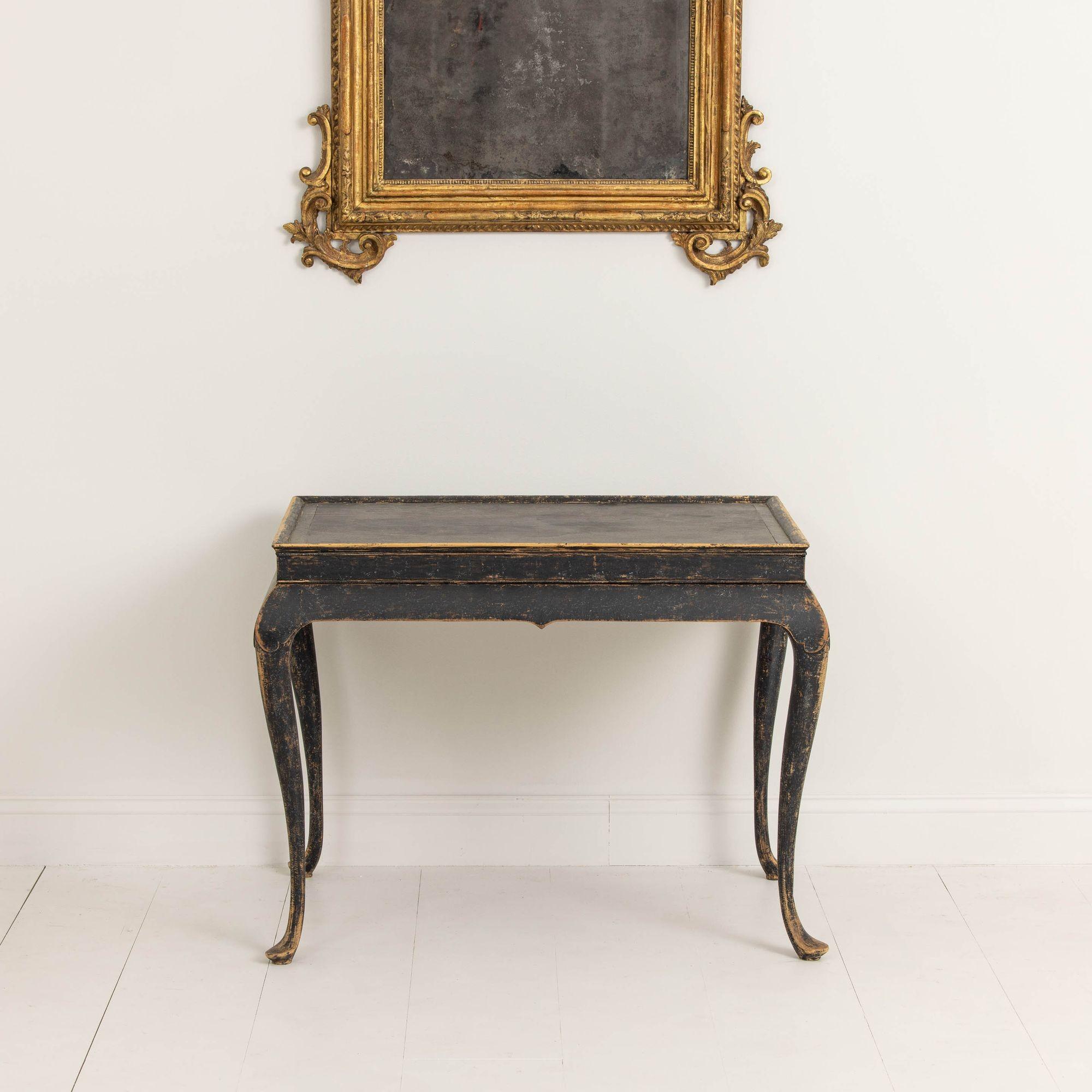 18th Century and Earlier 18th c. Swedish Rococo Period Black Painted Tea Table