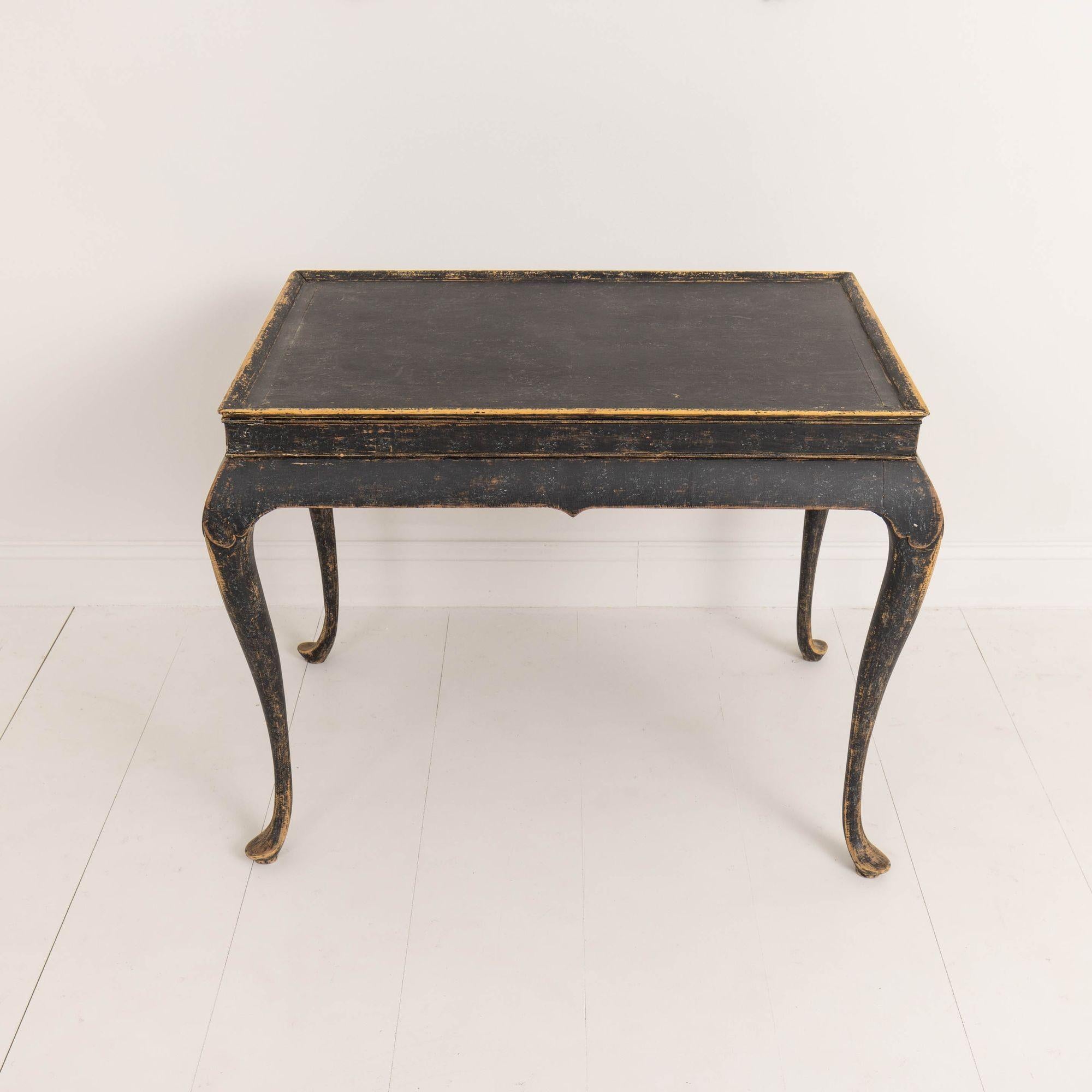 Wood 18th c. Swedish Rococo Period Black Painted Tea Table
