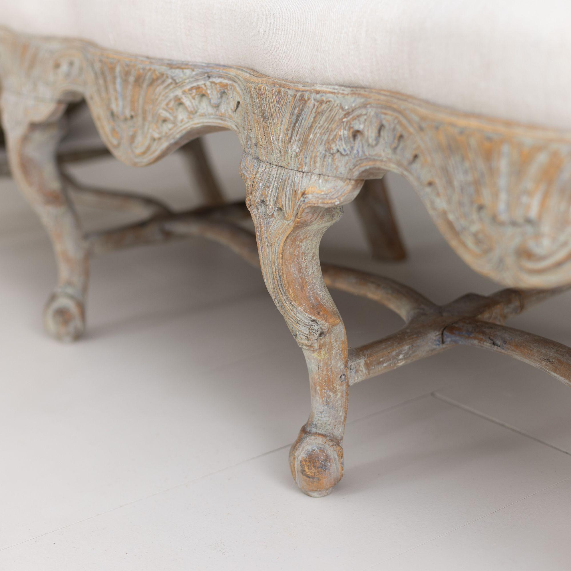 18th Century Swedish Rococo Period Settee or Sofa Bench in Original Paint For Sale 10