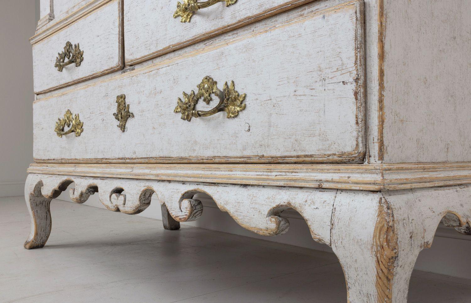 Swedish Two-Part Painted Linen Press Cabinet, 18th c. Rococo Period 5