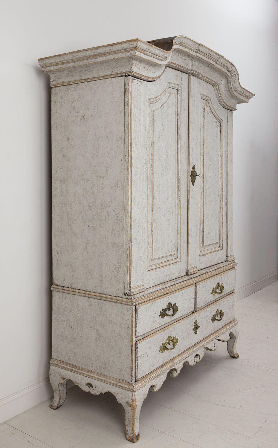 Swedish Two-Part Painted Linen Press Cabinet, 18th c. Rococo Period 6