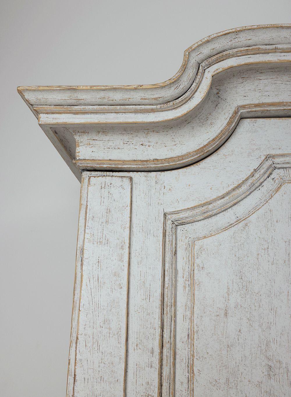 Hand-Carved Swedish Two-Part Painted Linen Press Cabinet, 18th c. Rococo Period