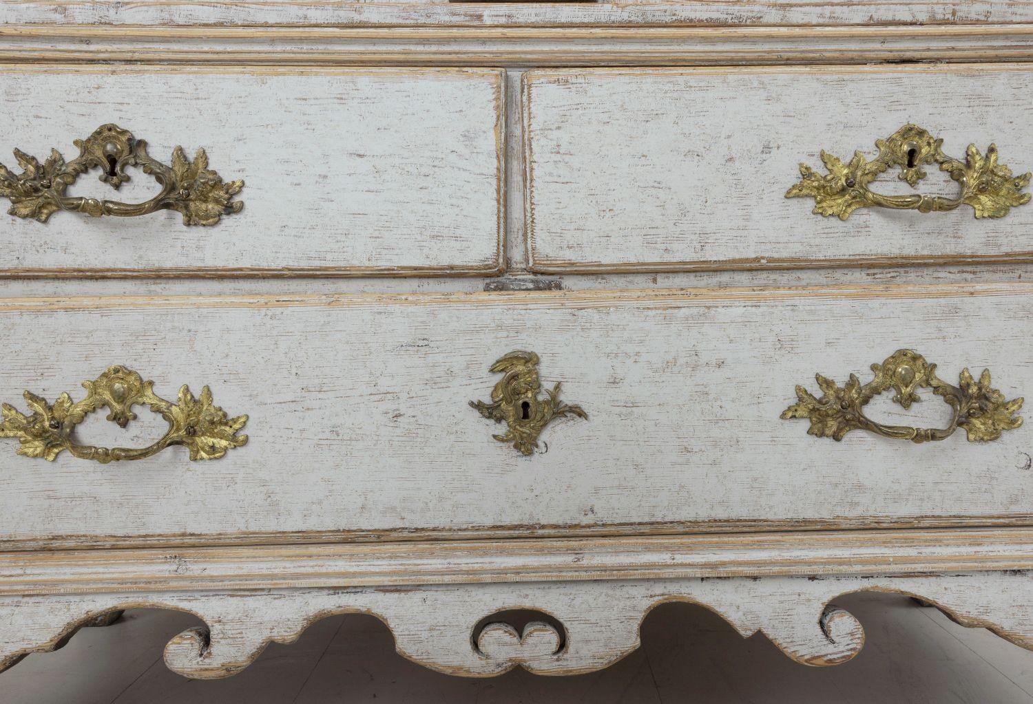 Swedish Two-Part Painted Linen Press Cabinet, 18th c. Rococo Period In Excellent Condition In Wichita, KS