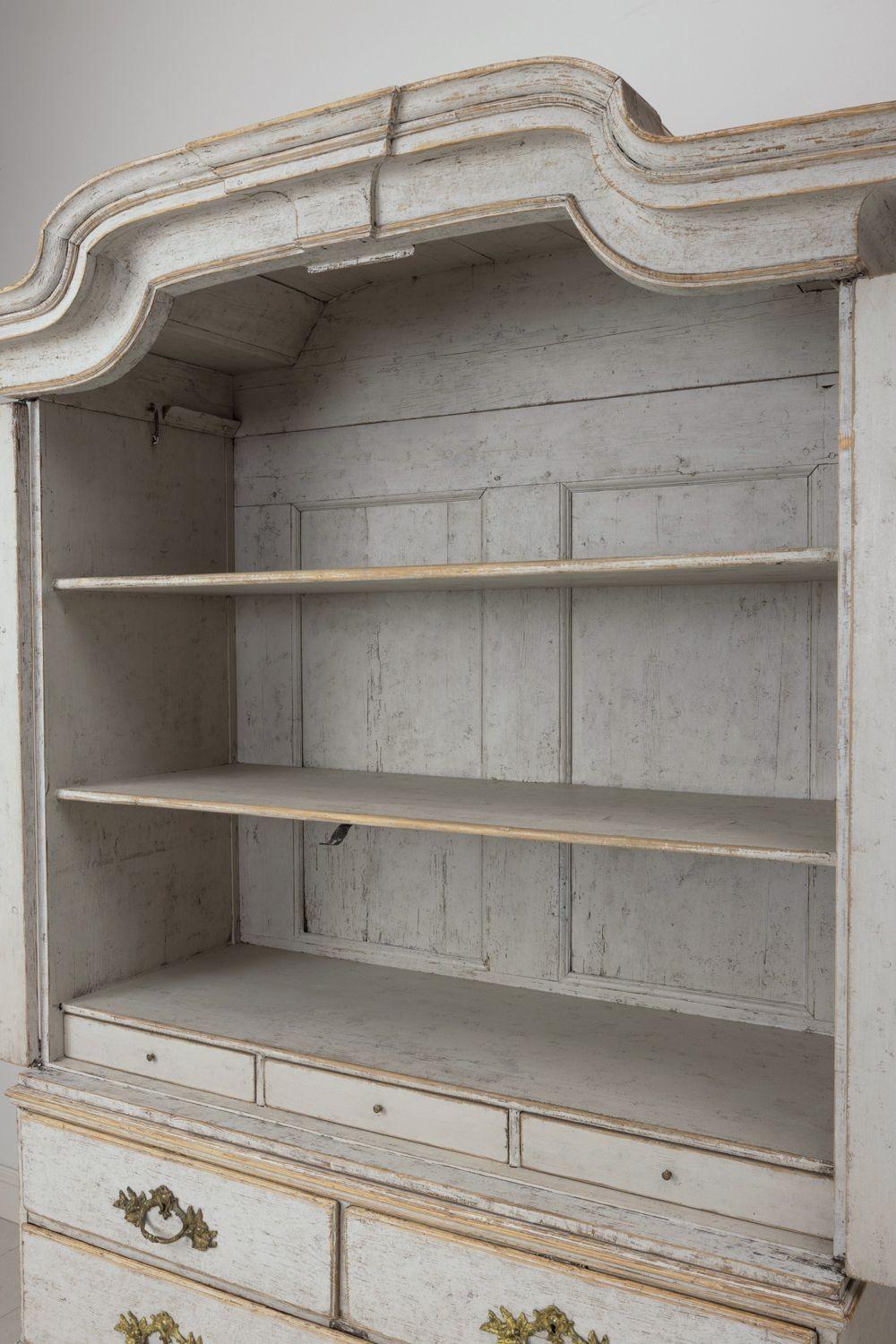 Swedish Two-Part Painted Linen Press Cabinet, 18th c. Rococo Period 3
