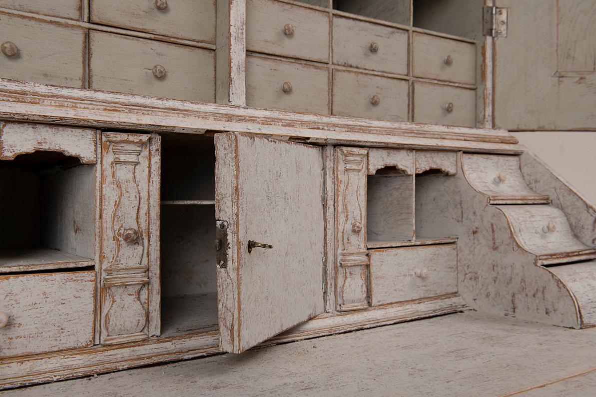 18th C. Swedish Rococo Period Two-Part Painted Secretary with Library 7