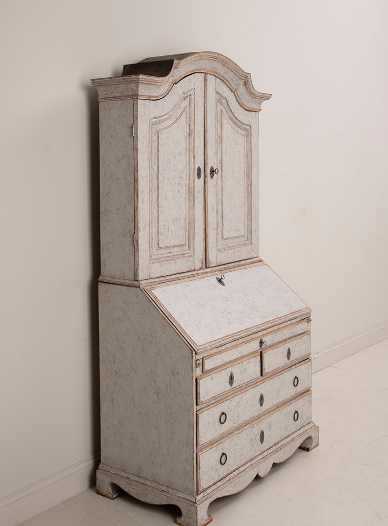 18th C. Swedish Rococo Period Two-Part Painted Secretary with Library 2