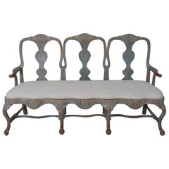 18th Century Swedish Rococo Settee from Lindome, Sweden in Original Blue Paint