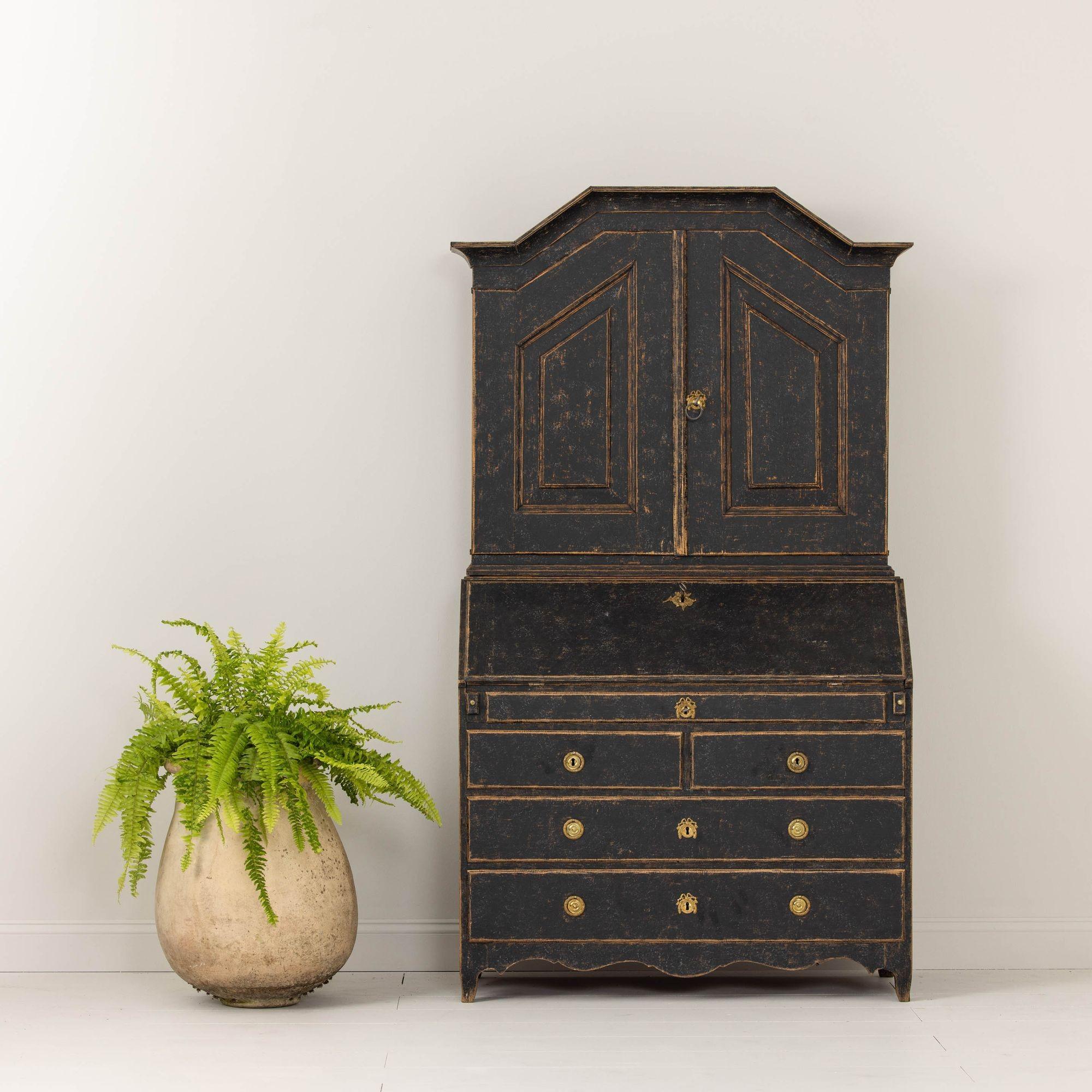 Wood 18th c. Swedish Painted Secretary with Library For Sale