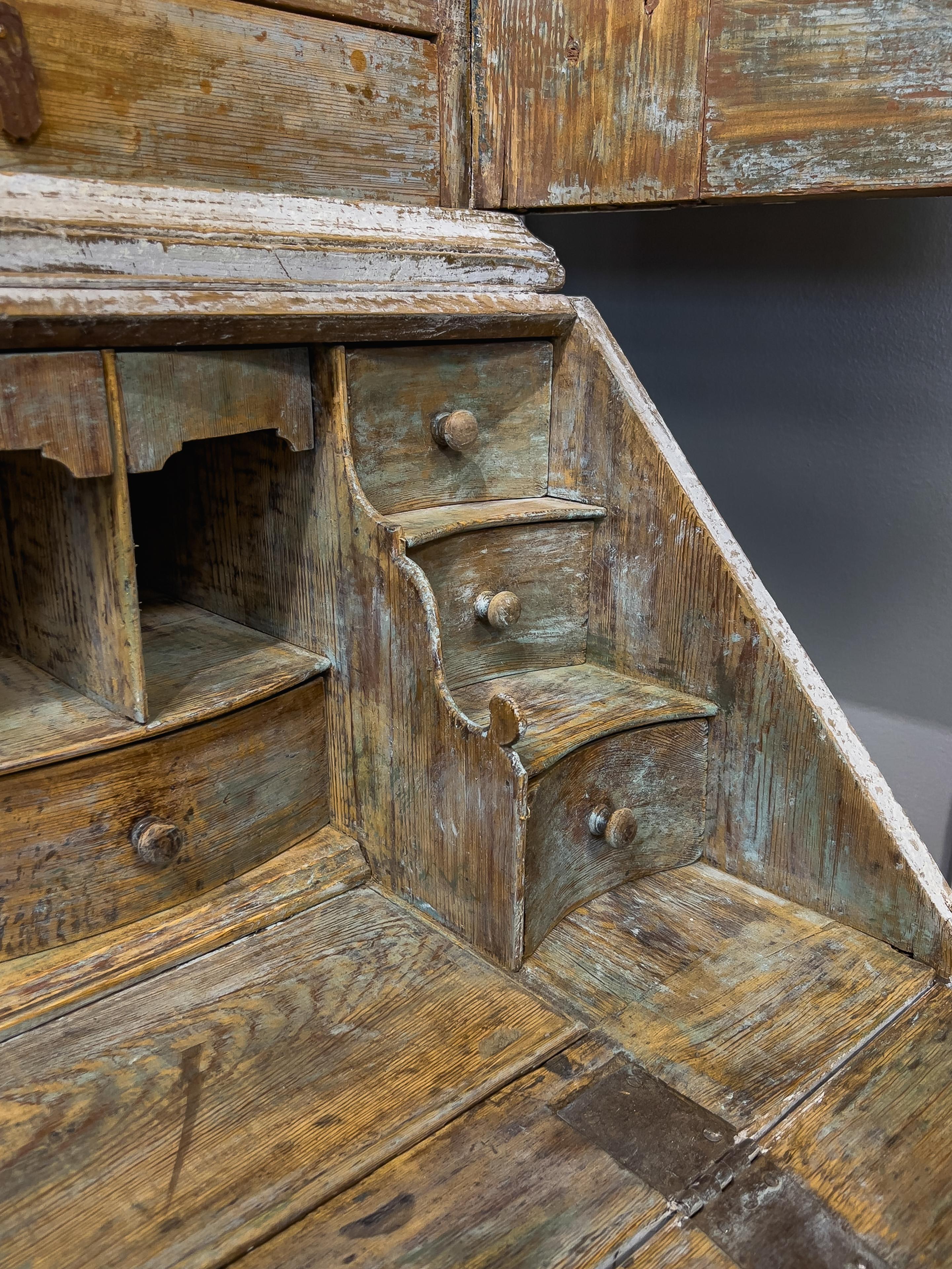 Carved 18th Century Swedish Secretary with Painted Finish