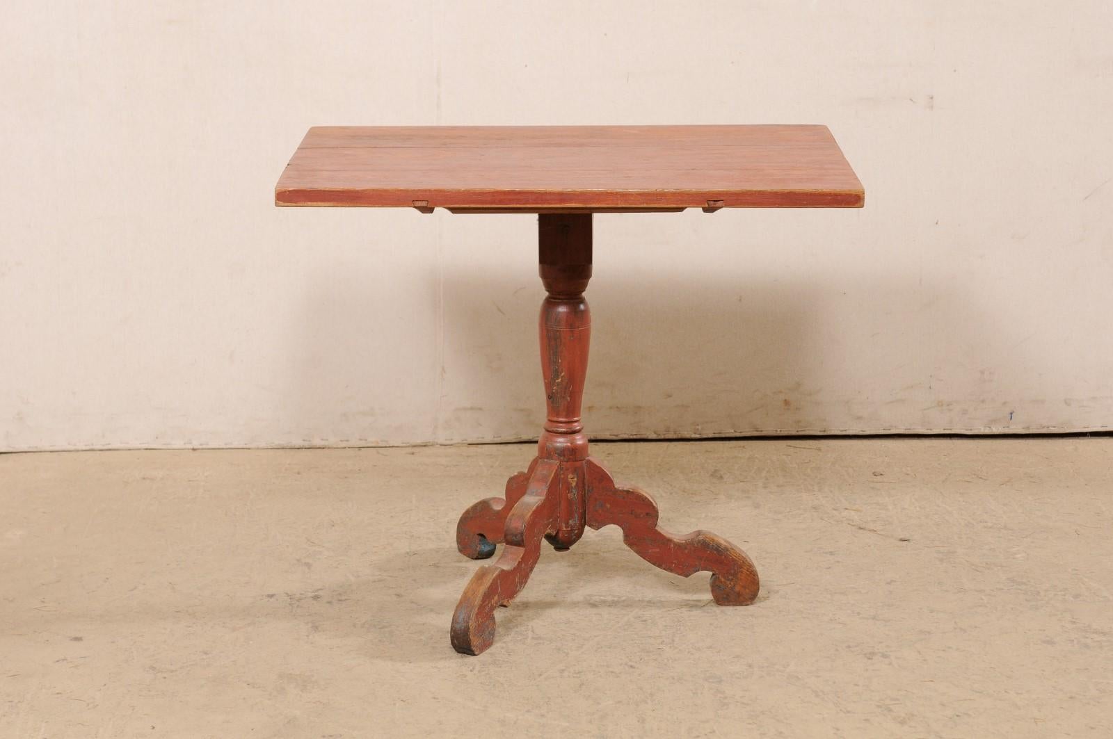 18th C. Swedish Small Rectangular-Shaped Tilt-Top Wood Table w/Original Paint For Sale 3