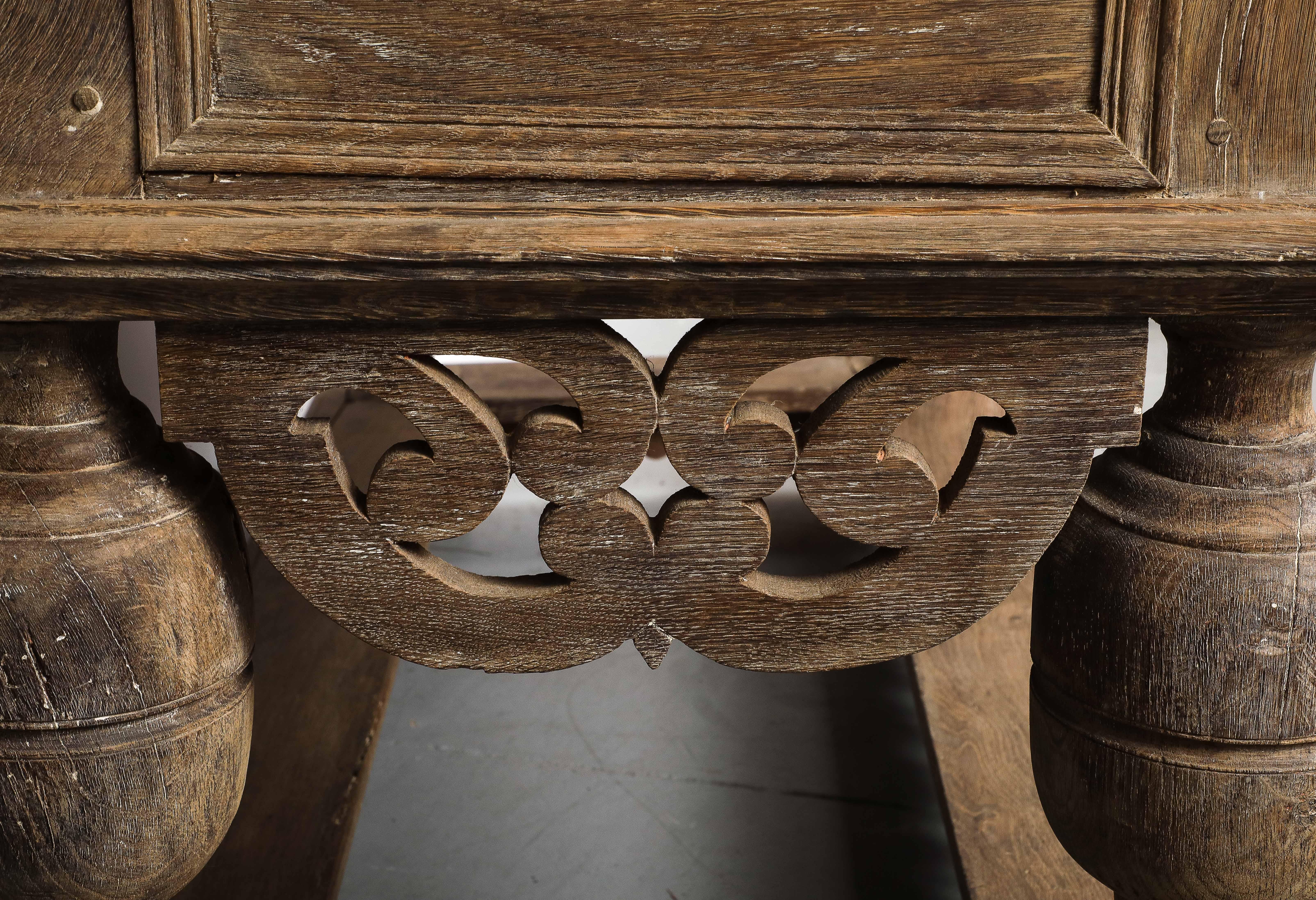 18th C. Swedish Stone Top Oak Console Table, Detailed edge, 1702 For Sale 8