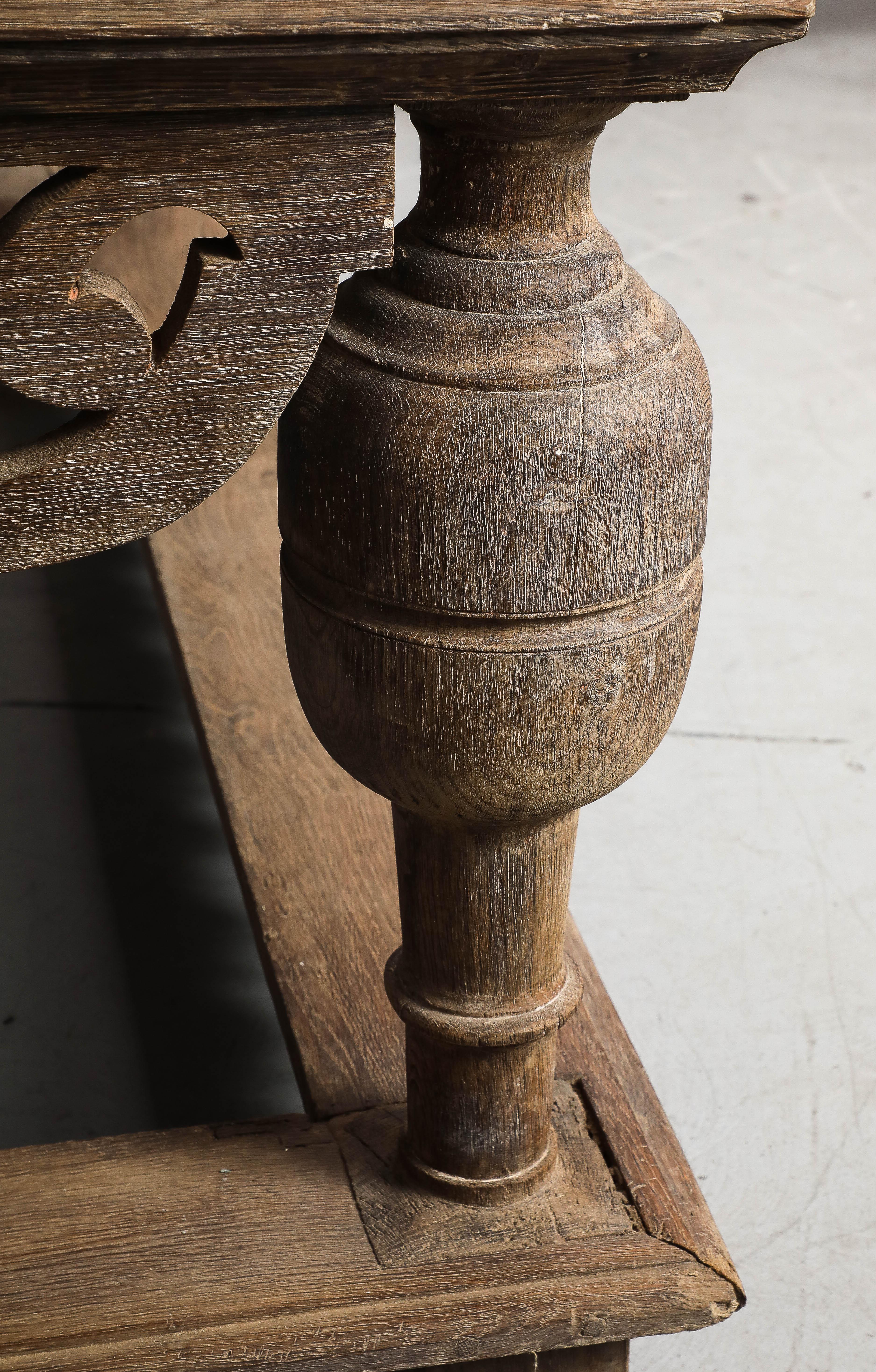 18th C. Swedish Stone Top Oak Console Table, Detailed edge, 1702 For Sale 9