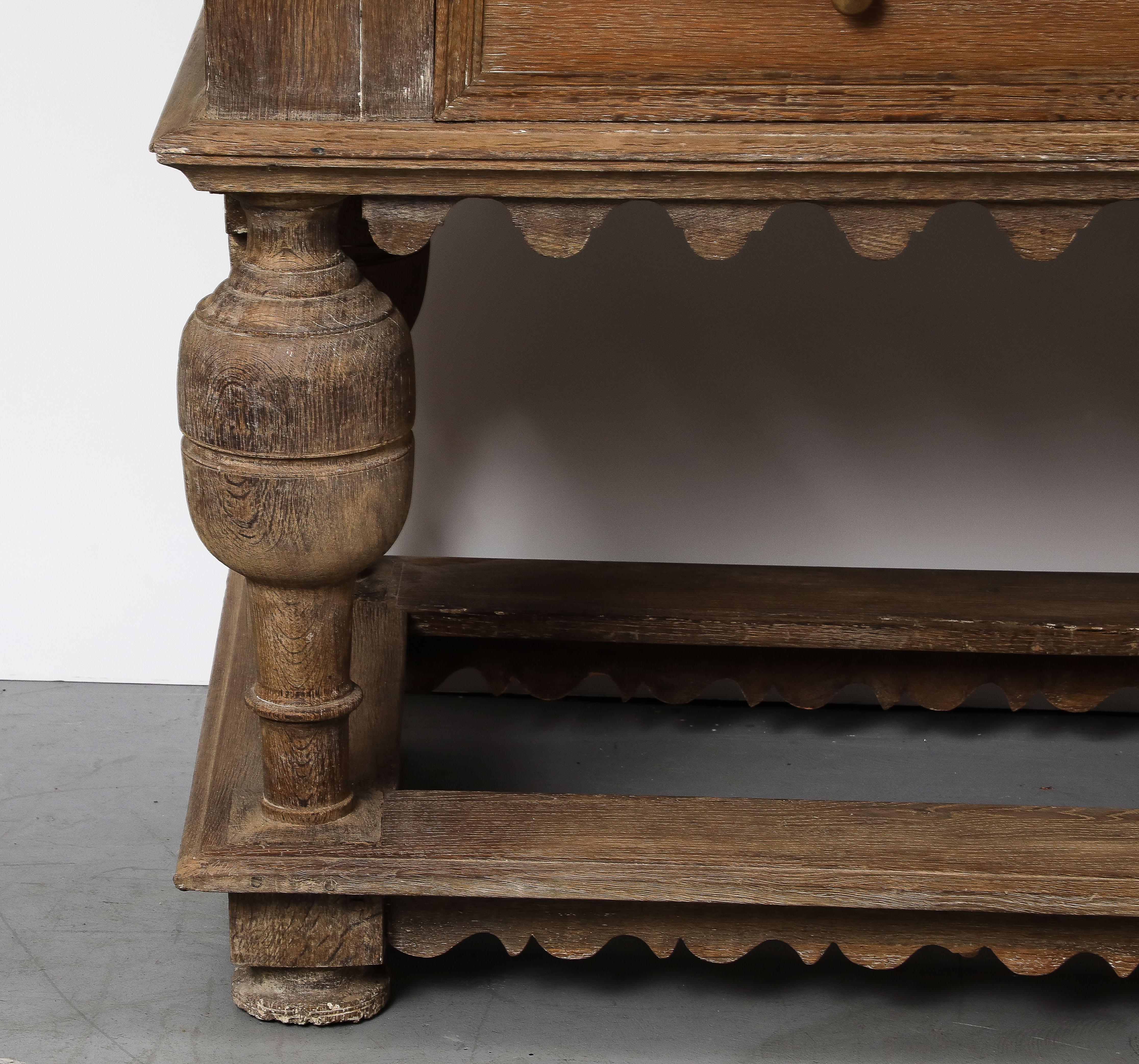 17th Century 18th C. Swedish Stone Top Oak Console Table, Detailed edge, 1702 For Sale