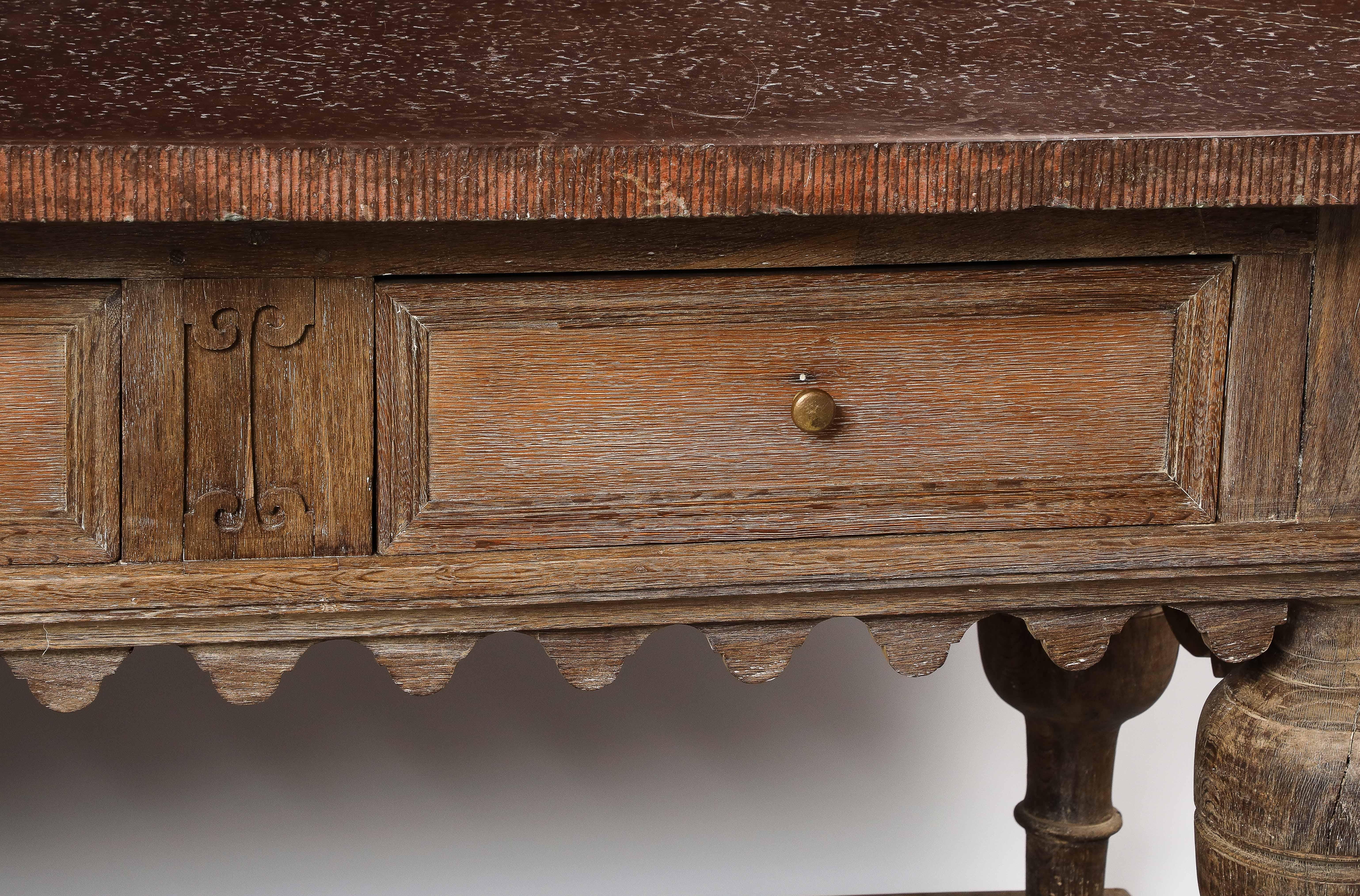 18th C. Swedish Stone Top Oak Console Table, Detailed edge, 1702 For Sale 2