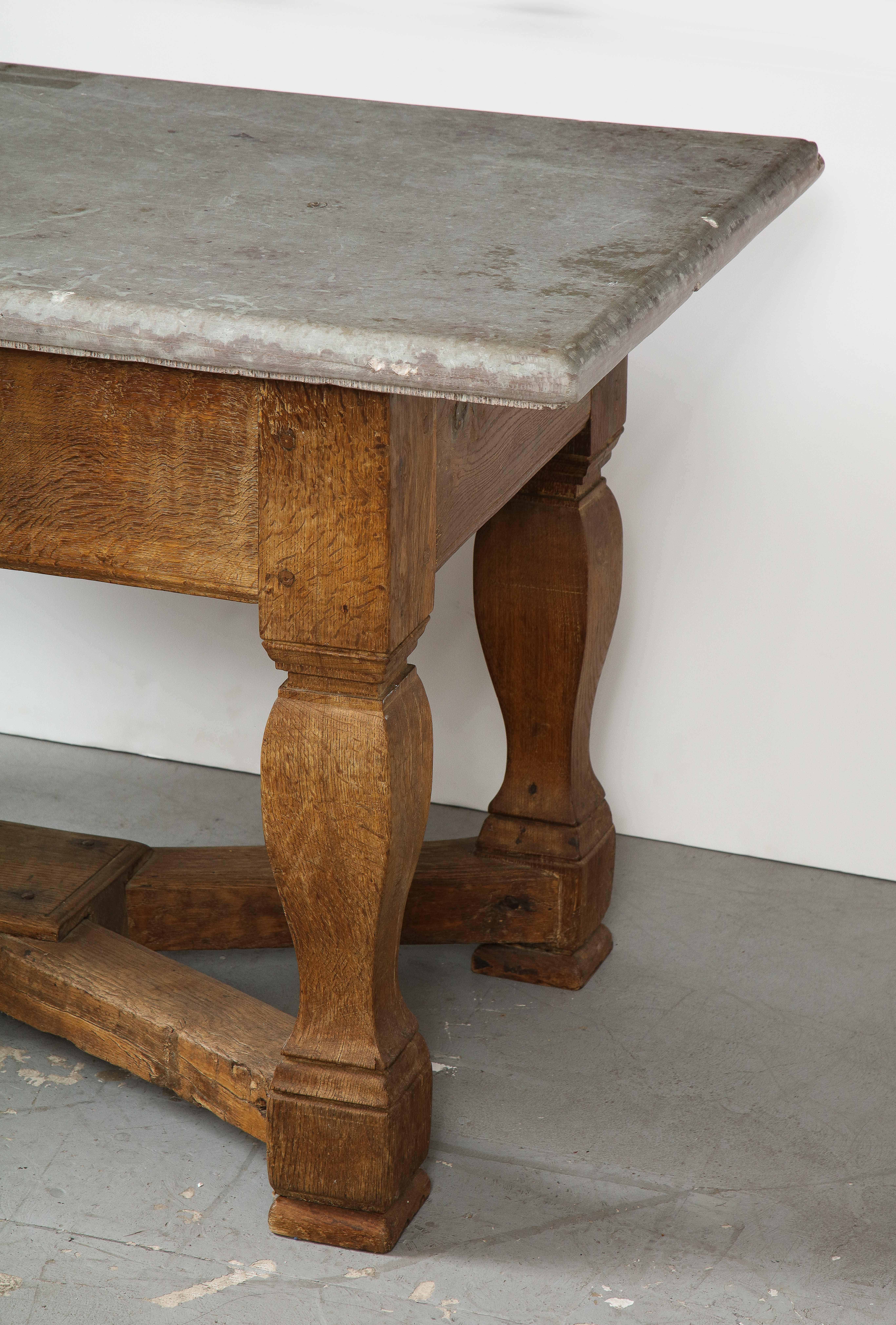  18th C. Swedish Stone Top Table w/ Drawer & Oak Stretcher Base, Sweden, c. 1750 5