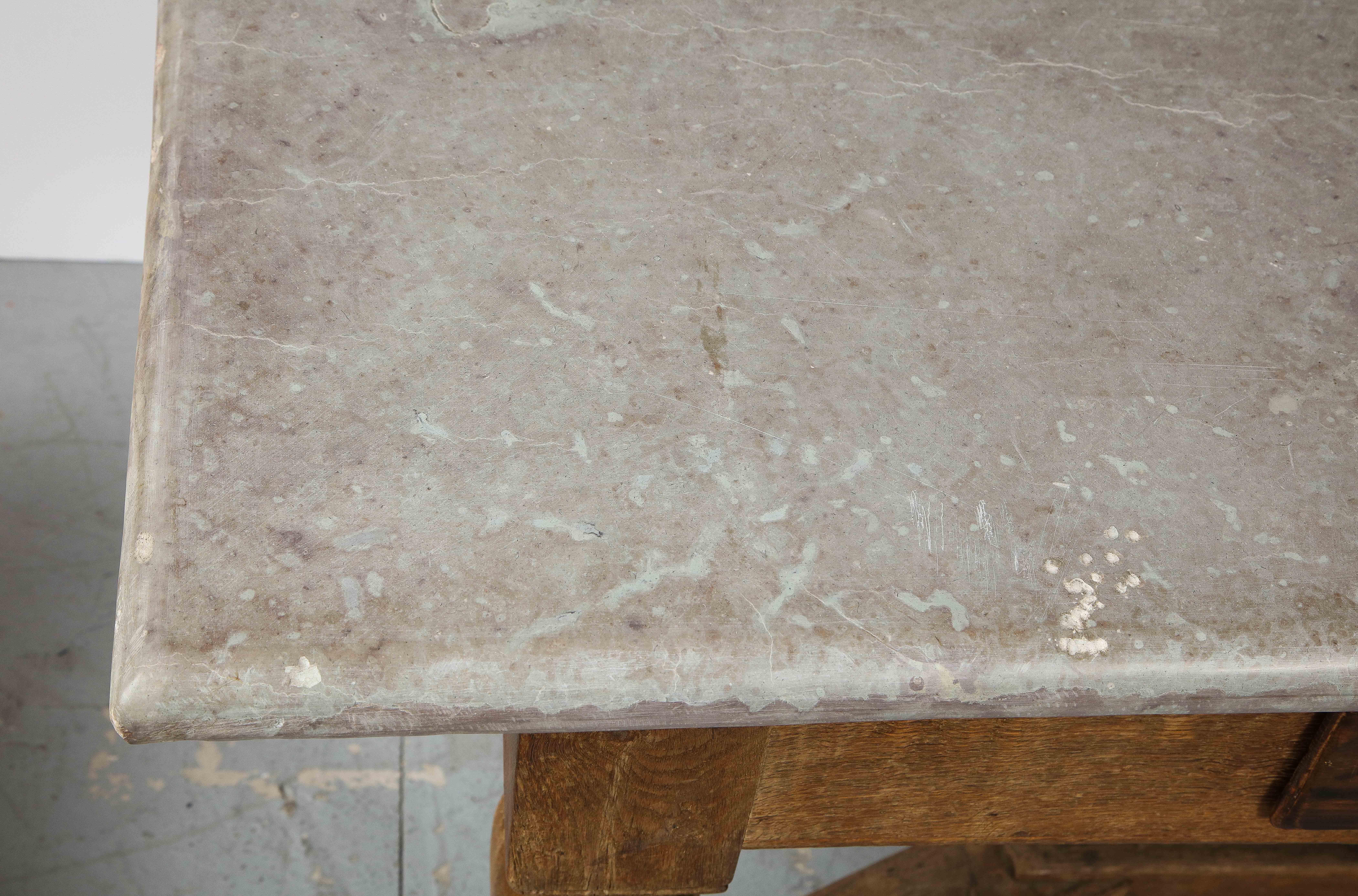  18th C. Swedish Stone Top Table w/ Drawer & Oak Stretcher Base, Sweden, c. 1750 8