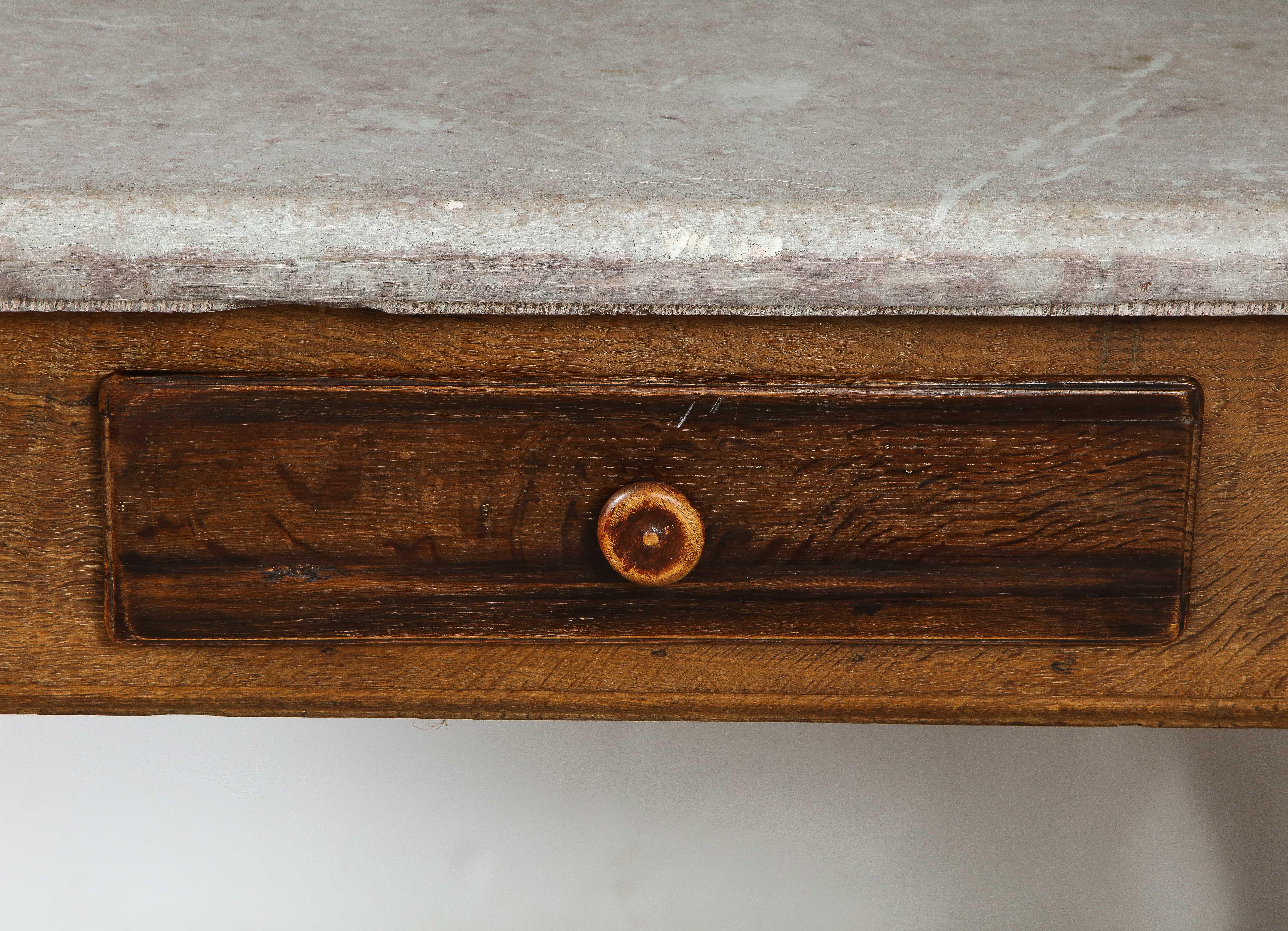 Hand-Crafted  18th C. Swedish Stone Top Table w/ Drawer & Oak Stretcher Base, Sweden, c. 1750