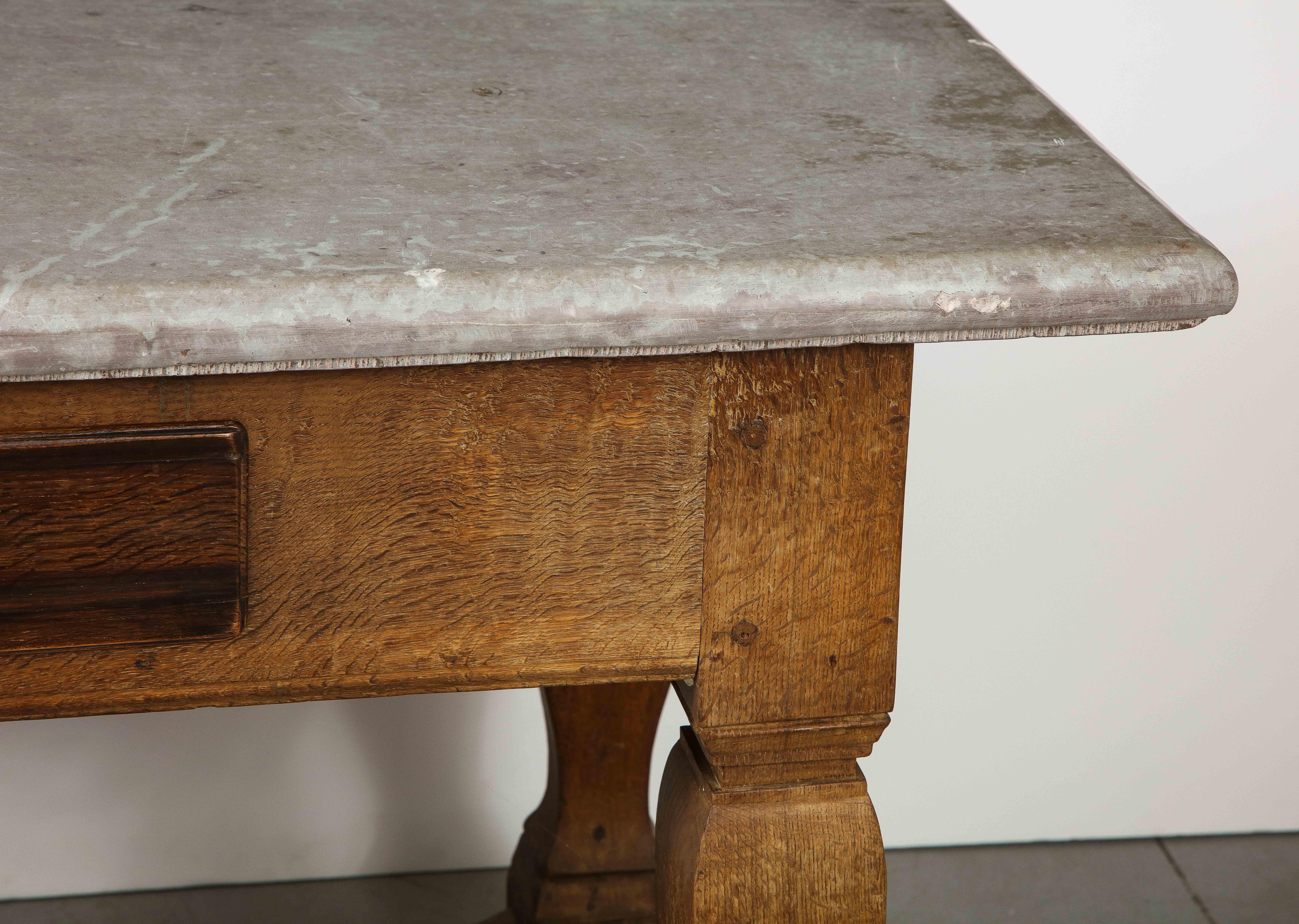 Mid-18th Century  18th C. Swedish Stone Top Table w/ Drawer & Oak Stretcher Base, Sweden, c. 1750