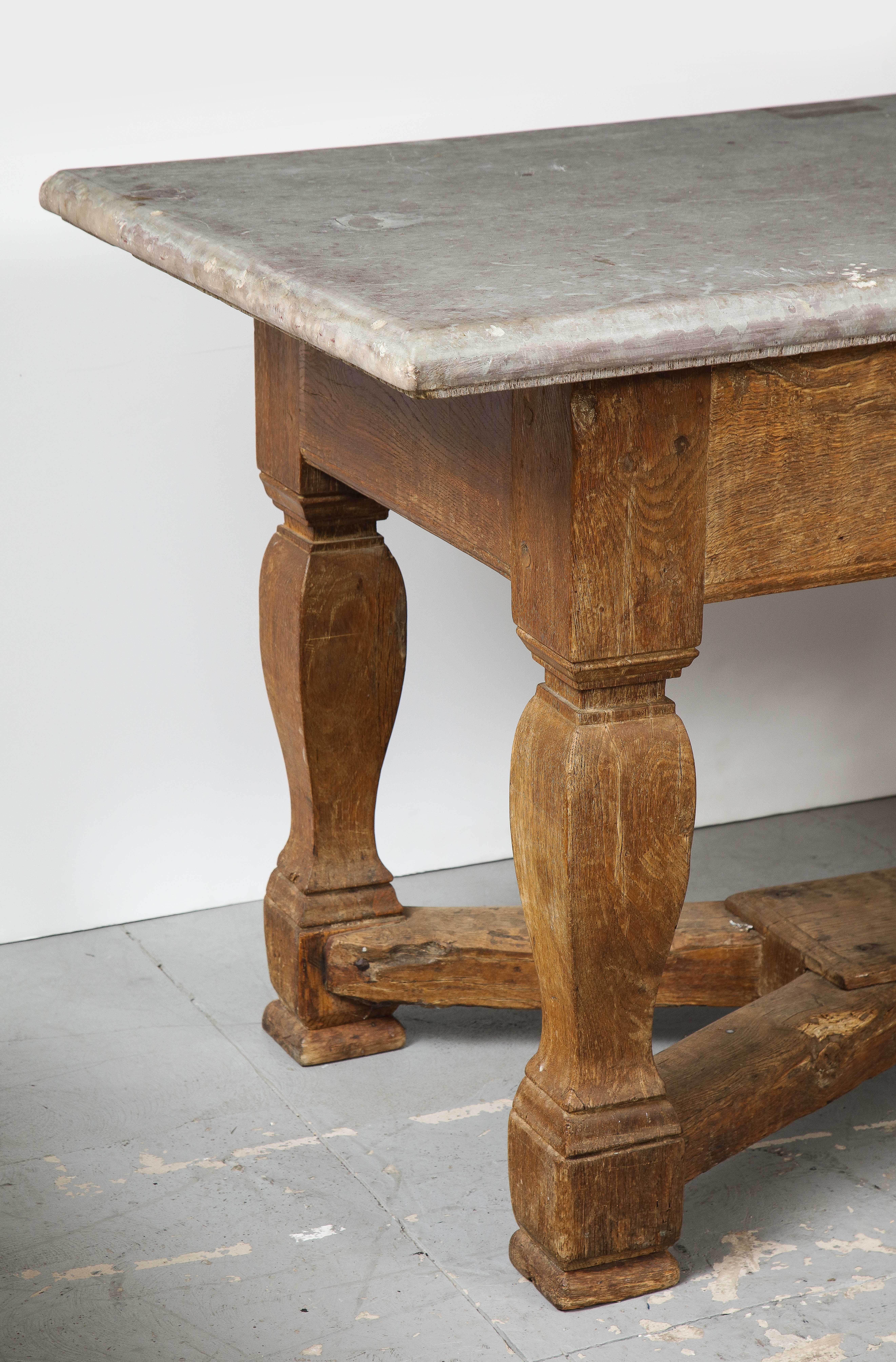  18th C. Swedish Stone Top Table w/ Drawer & Oak Stretcher Base, Sweden, c. 1750 2