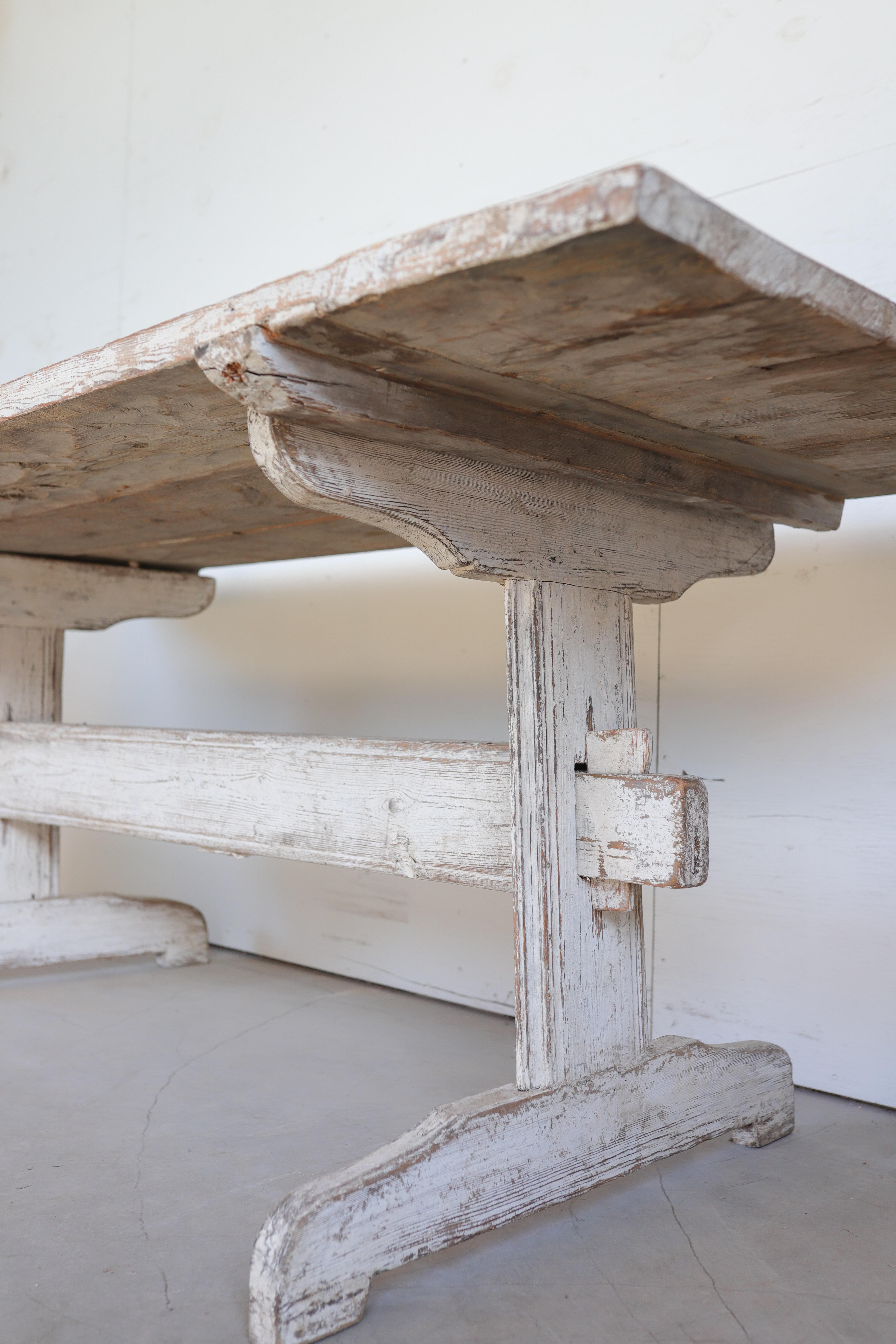18th Century and Earlier 18th c. Swedish Stretcher Table Made from Nordic Pine For Sale