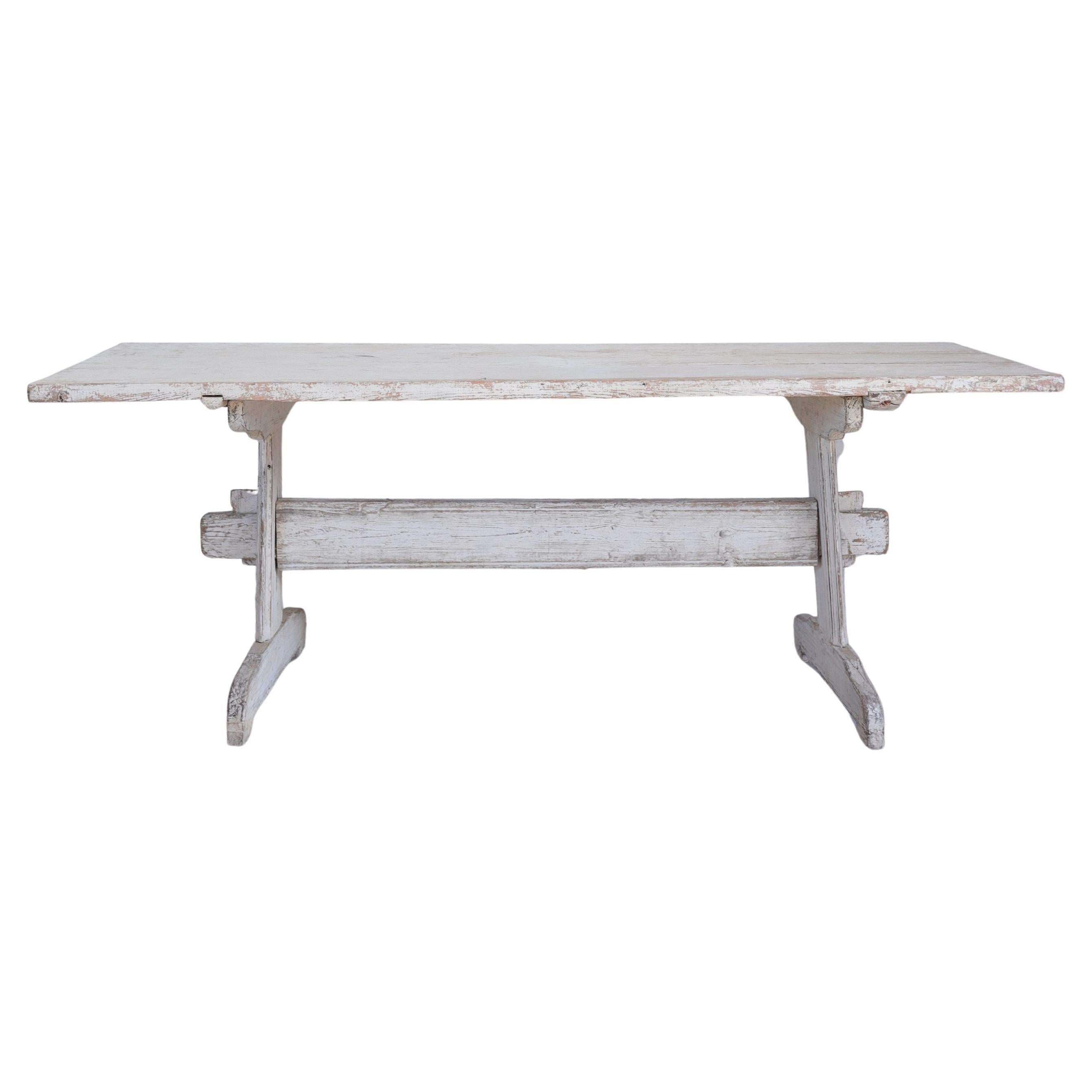 18th c. Swedish Stretcher Table Made from Nordic Pine For Sale