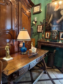 18th C. Table Lamp Ceramic Baluster Chinese blue Vase & Shade Finial Antiques LA