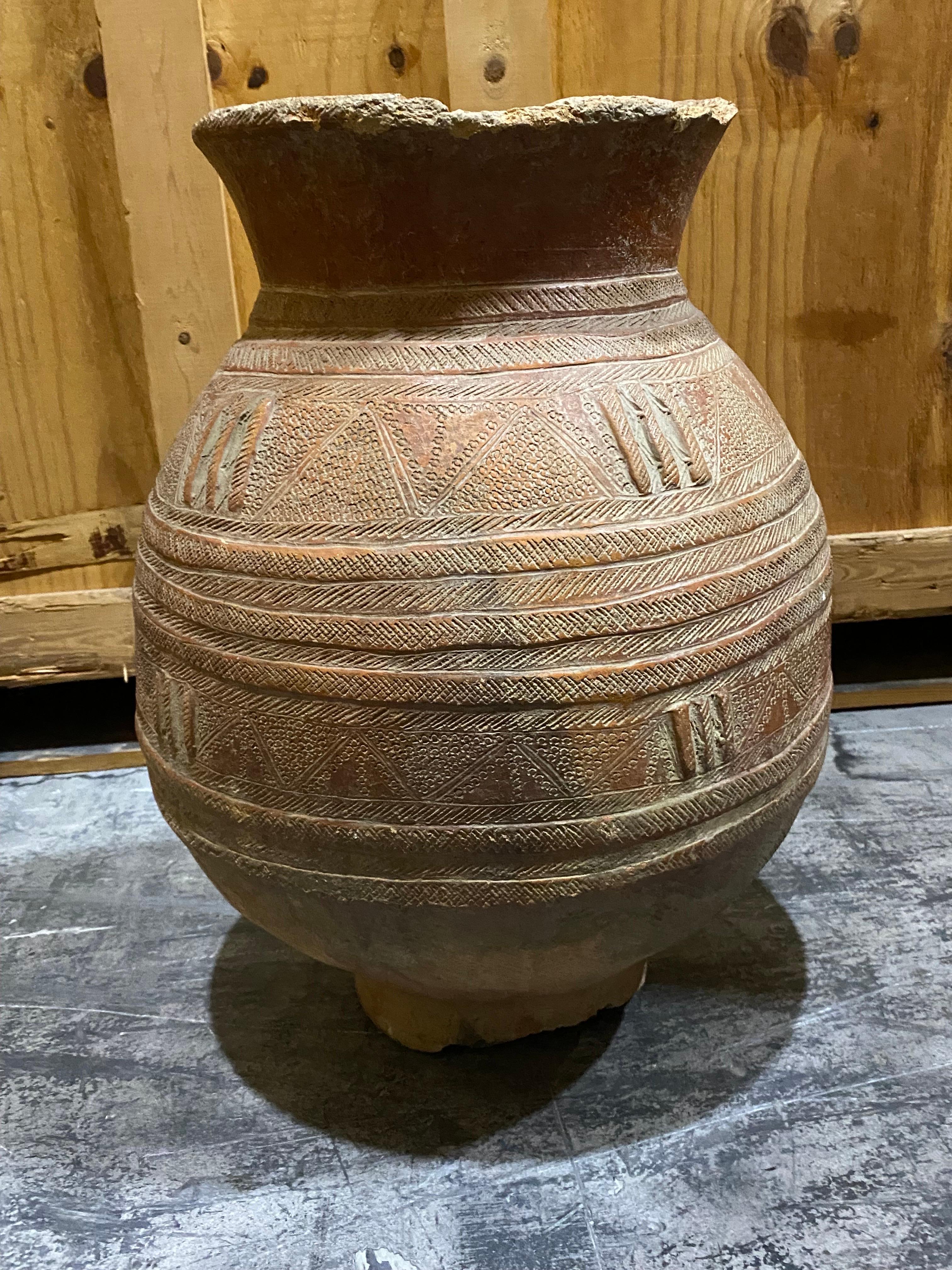 Unknown 18th C. Terracotta Jar with Incised Design For Sale