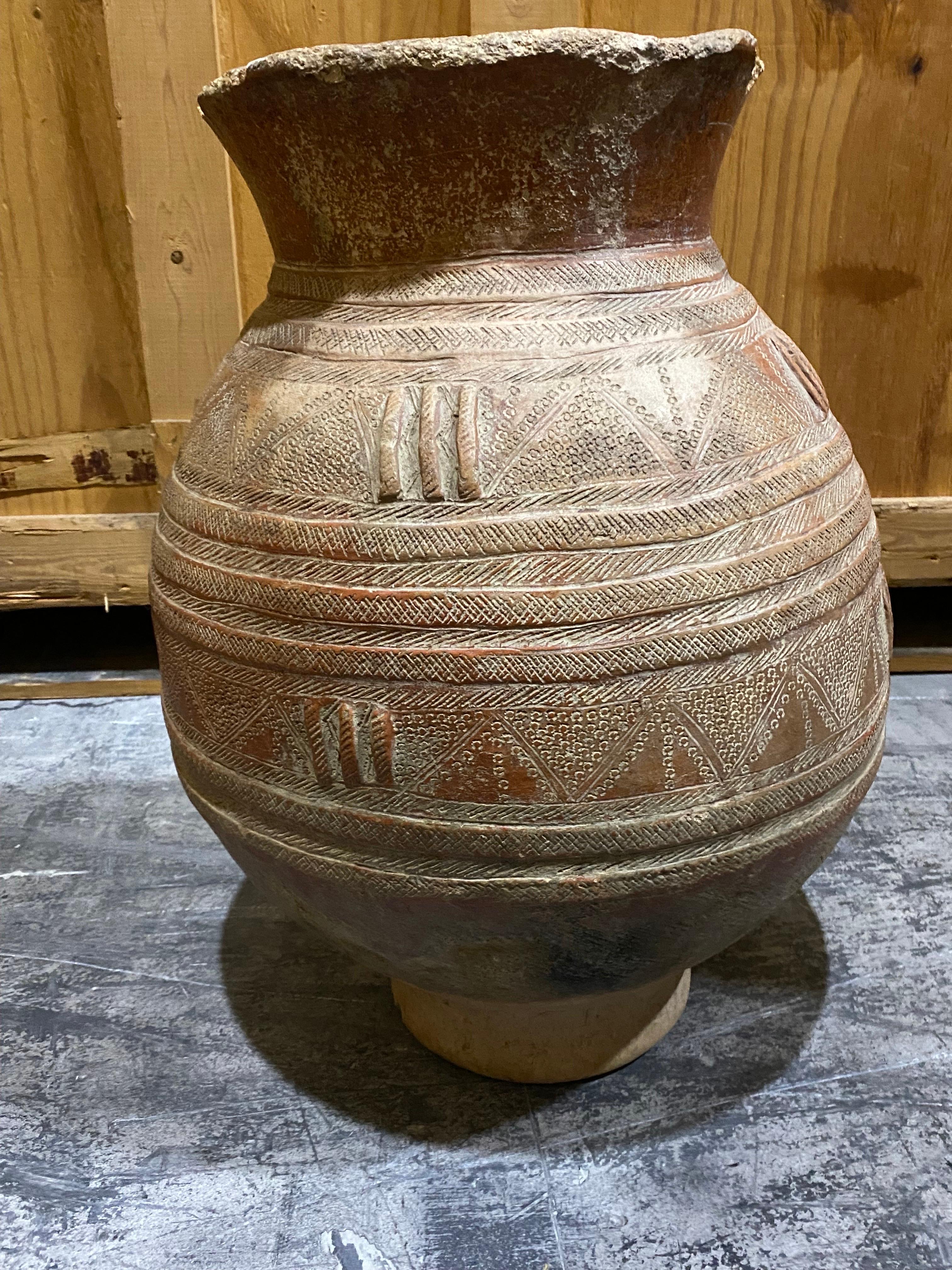 18th Century and Earlier 18th C. Terracotta Jar with Incised Design For Sale