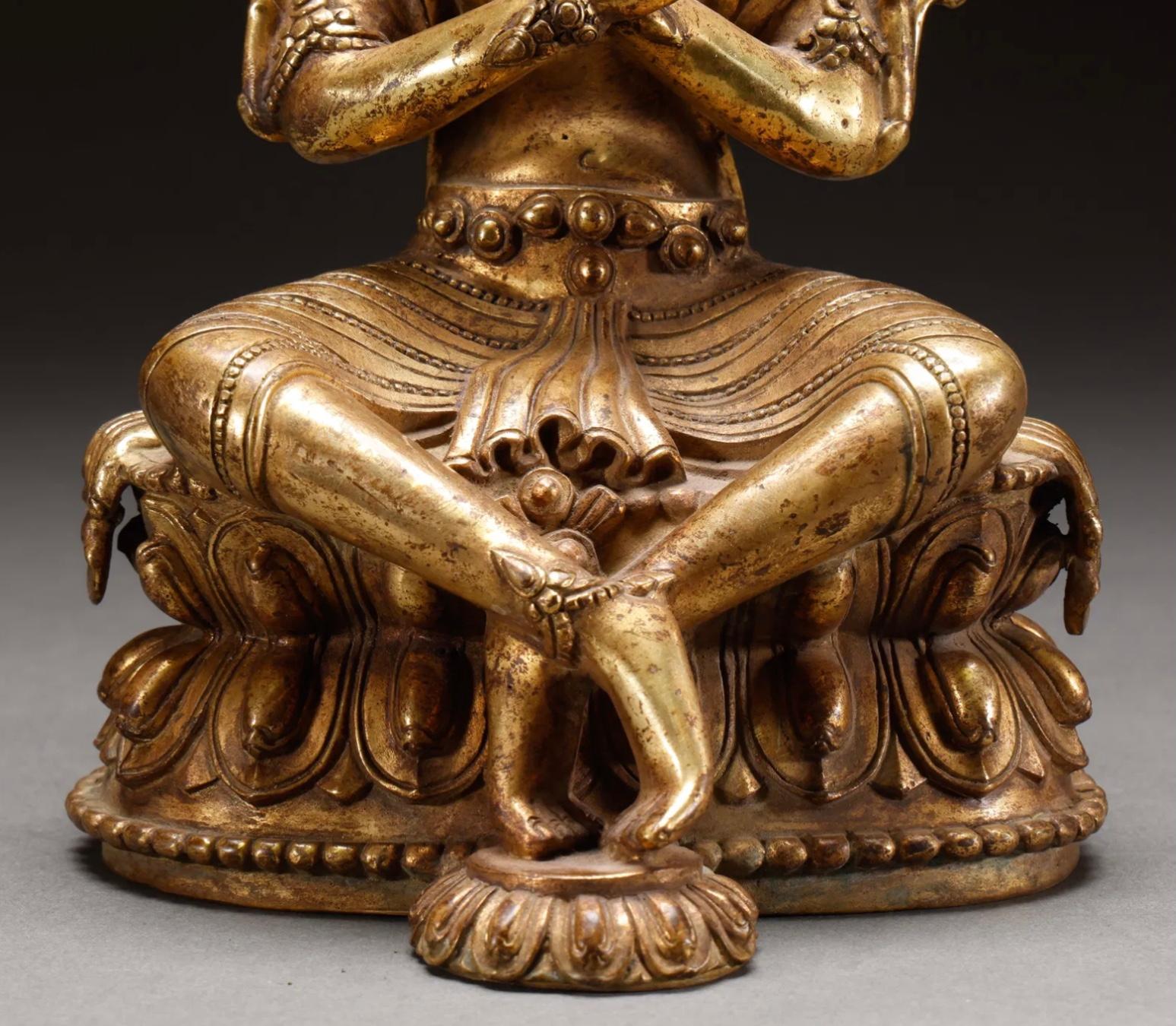 Estatua tibetana de Buda de Tara verde, bronce dorado, s. XVIII Tibetano en venta