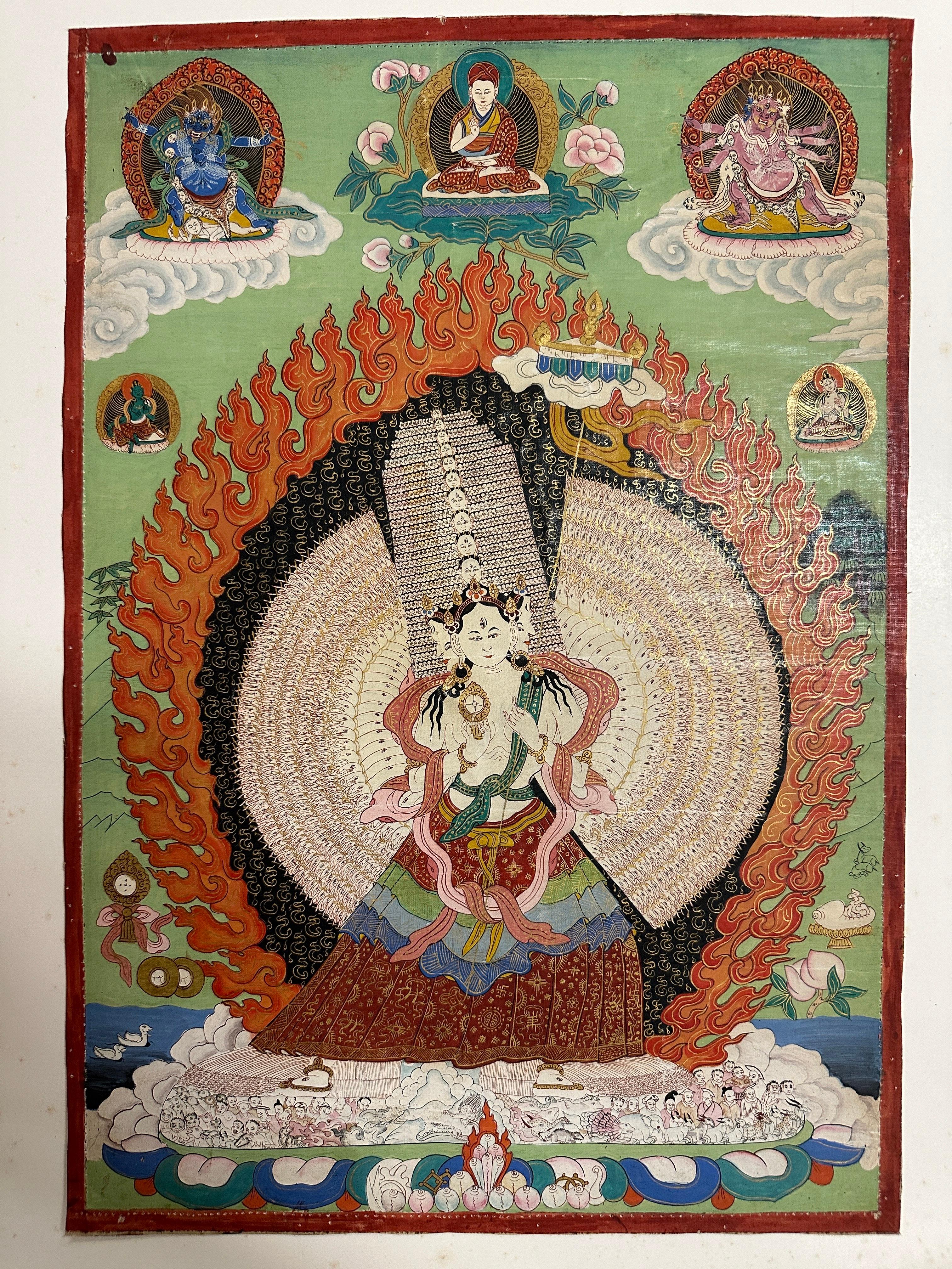 18th C Tibetan School Buddhist Painting of Sitatapatra In Good Condition For Sale In Alpha, NJ