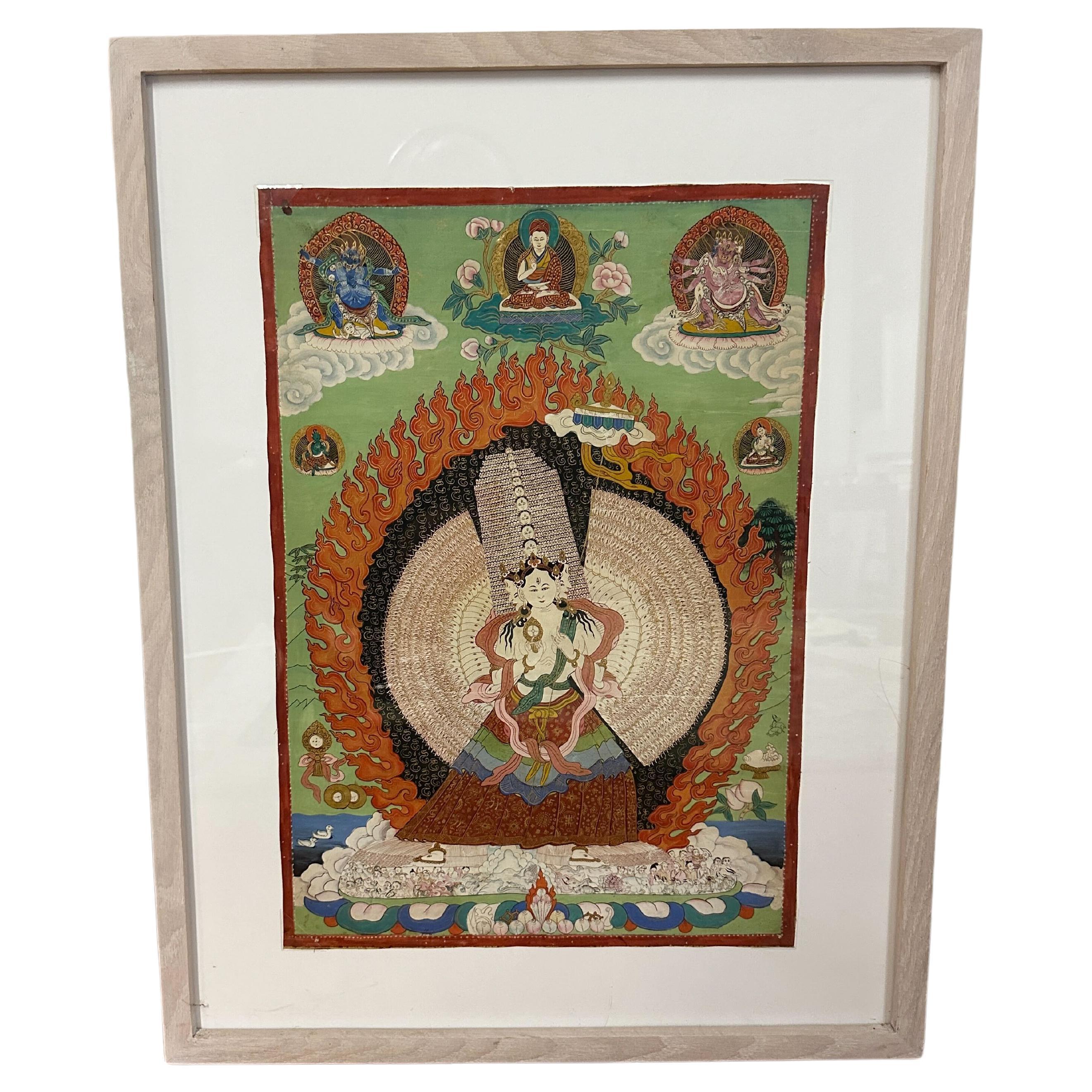 18th C Tibetan School Buddhist Painting of Sitatapatra For Sale