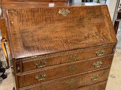 18th c Tiger Maple Slant Front Desk with Stepped Compartmentalized Interior