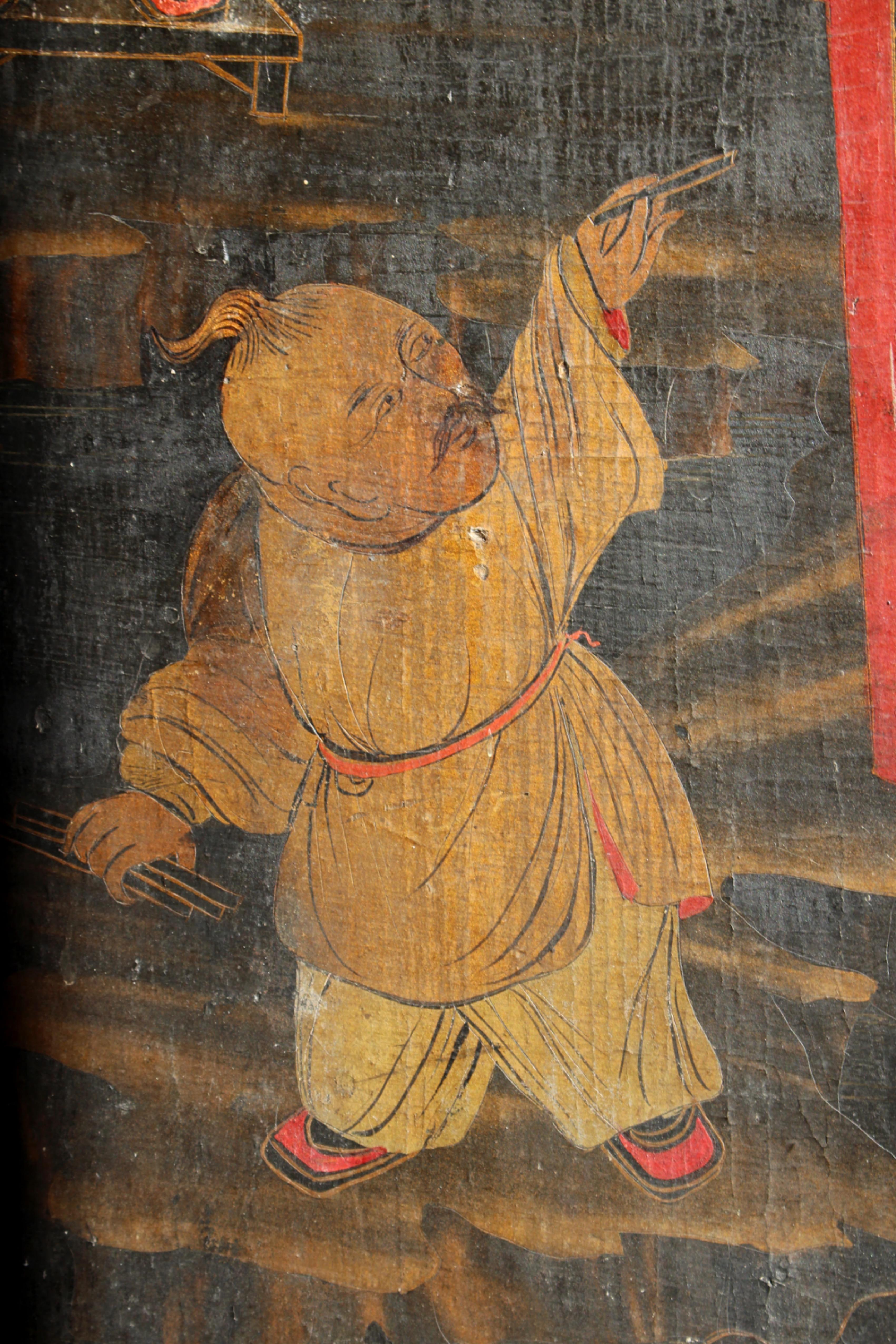 18th C Trio of Large Lacquered Japanned Furniture Panels Faded Grandeur For Sale 6
