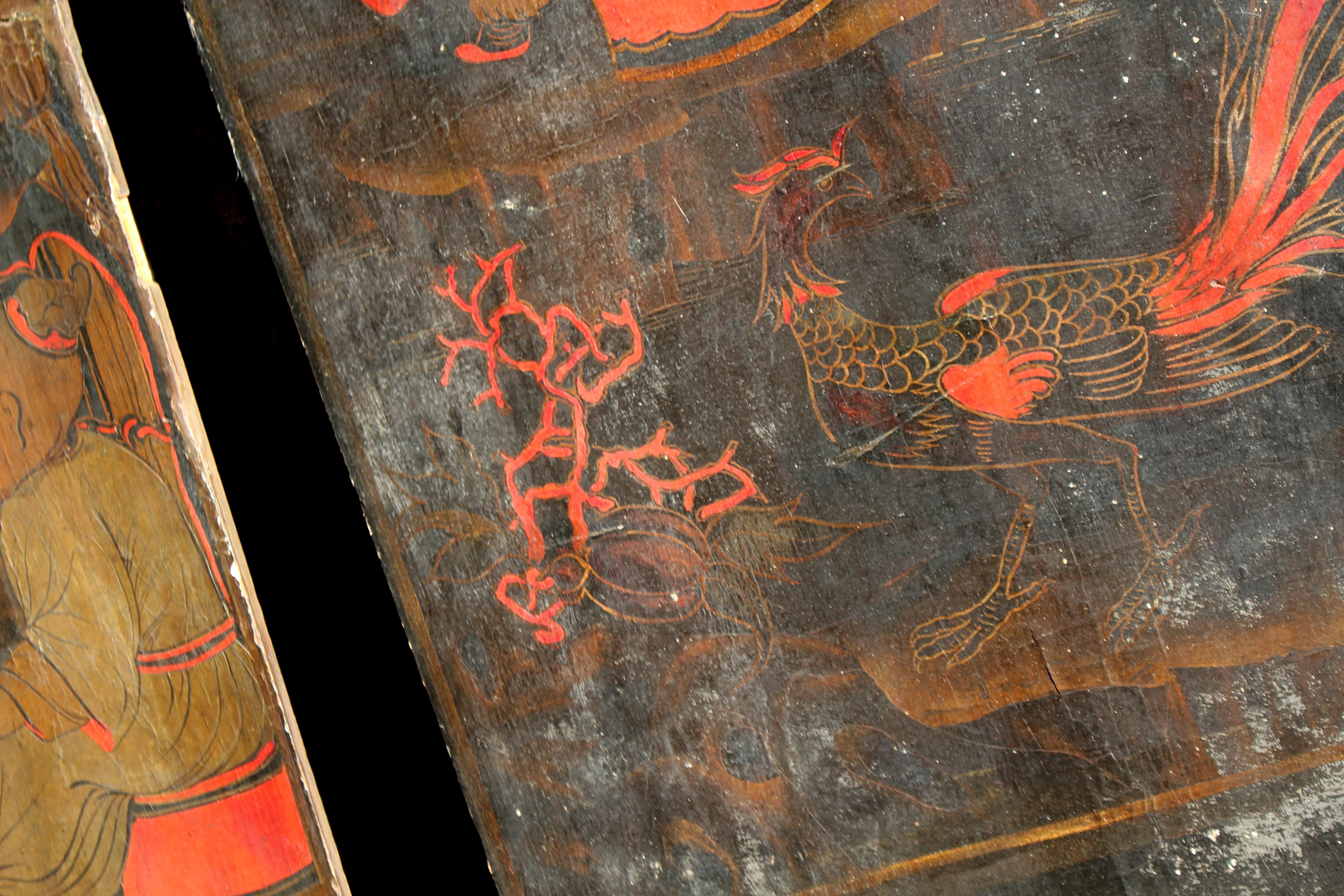 18th C Trio of Large Lacquered Japanned Furniture Panels Faded Grandeur For Sale 8