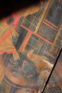 18th C Trio of Large Lacquered Japanned Furniture Panels Faded Grandeur