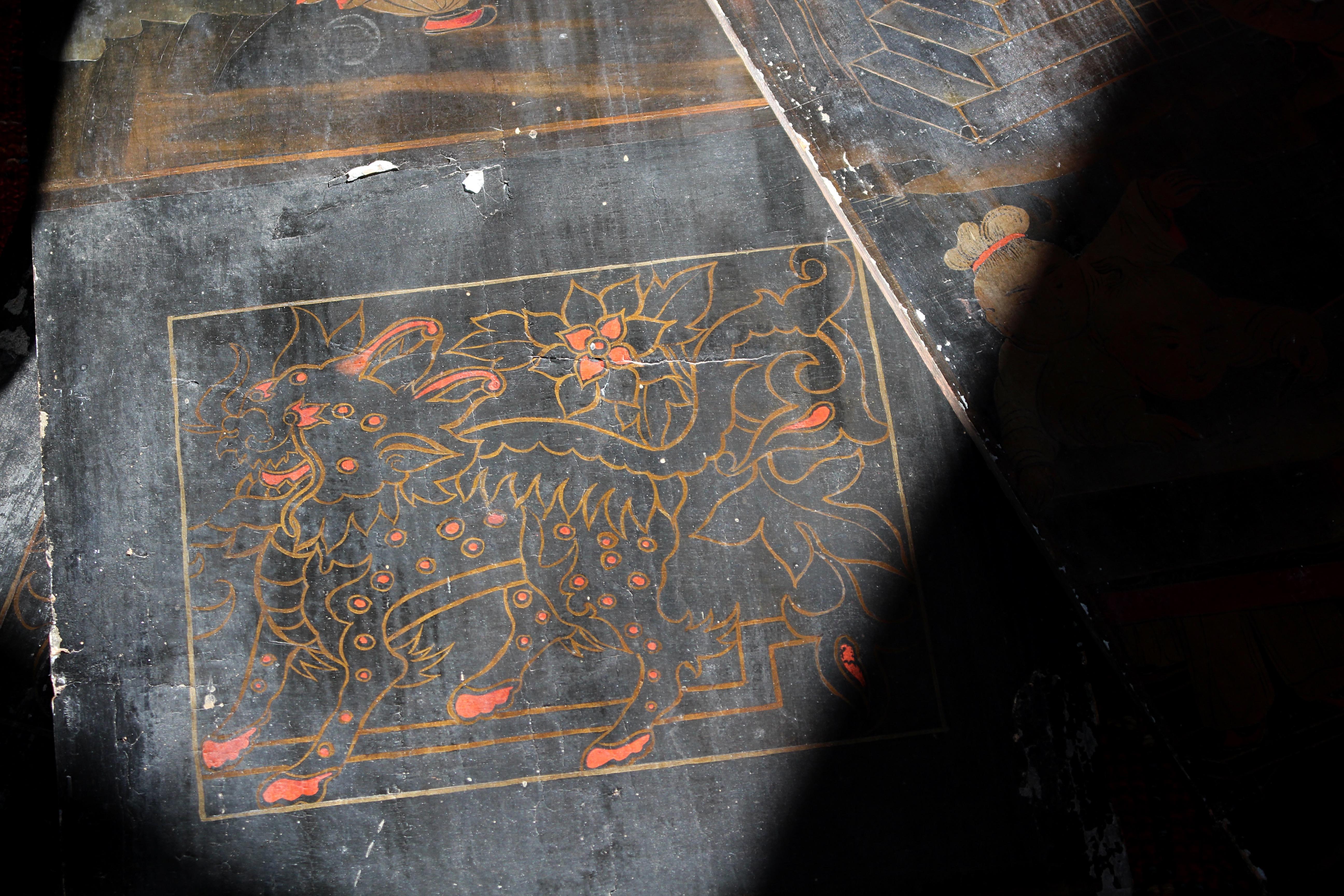 18th Century 18th C Trio of Large Lacquered Japanned Furniture Panels Faded Grandeur For Sale