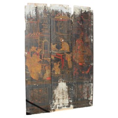 18th C Trio of Large Lacquered Japanned Furniture Panels Faded Grandeur