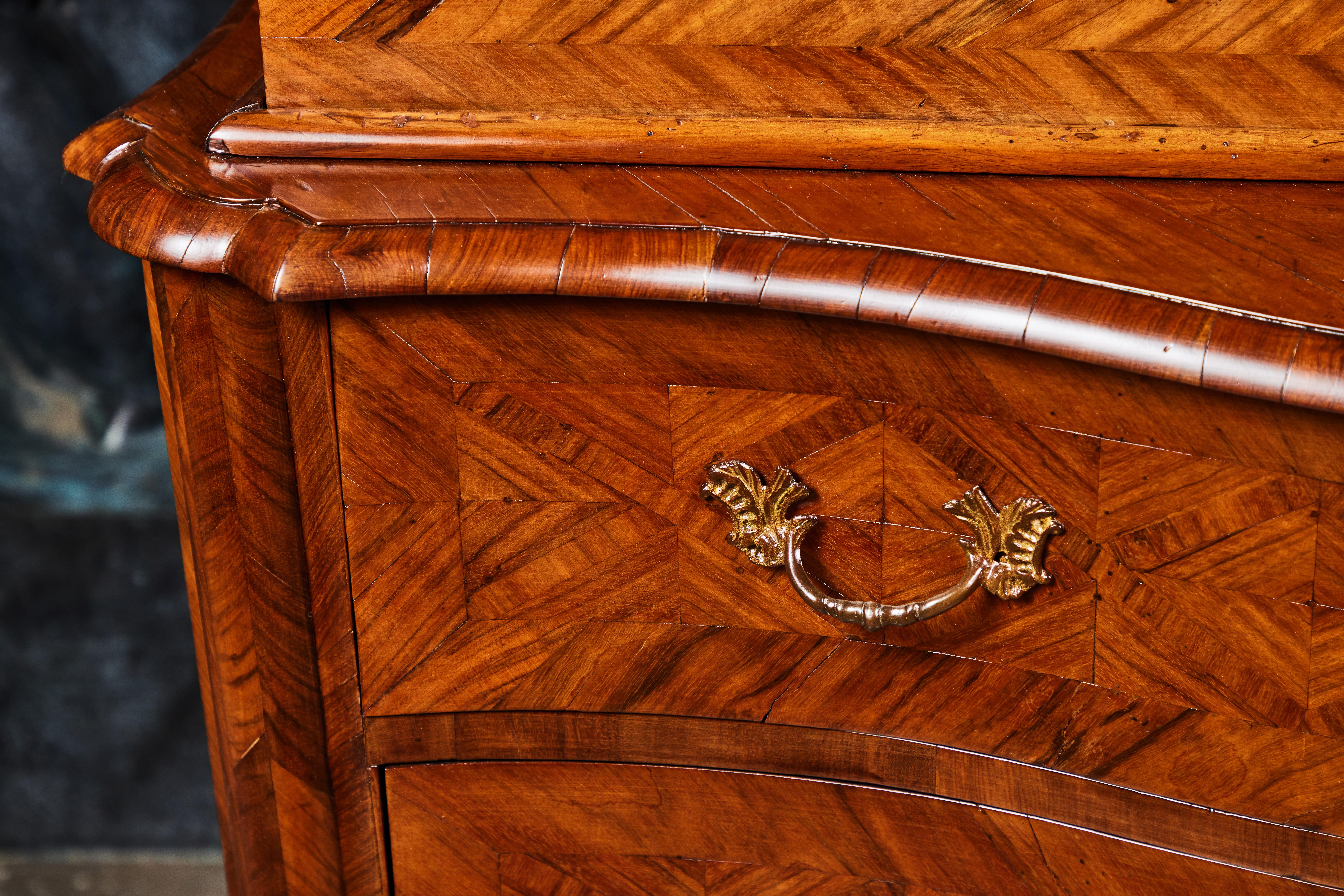 Hand-Carved 18th Century, Veneered and Inlaid Secretary For Sale