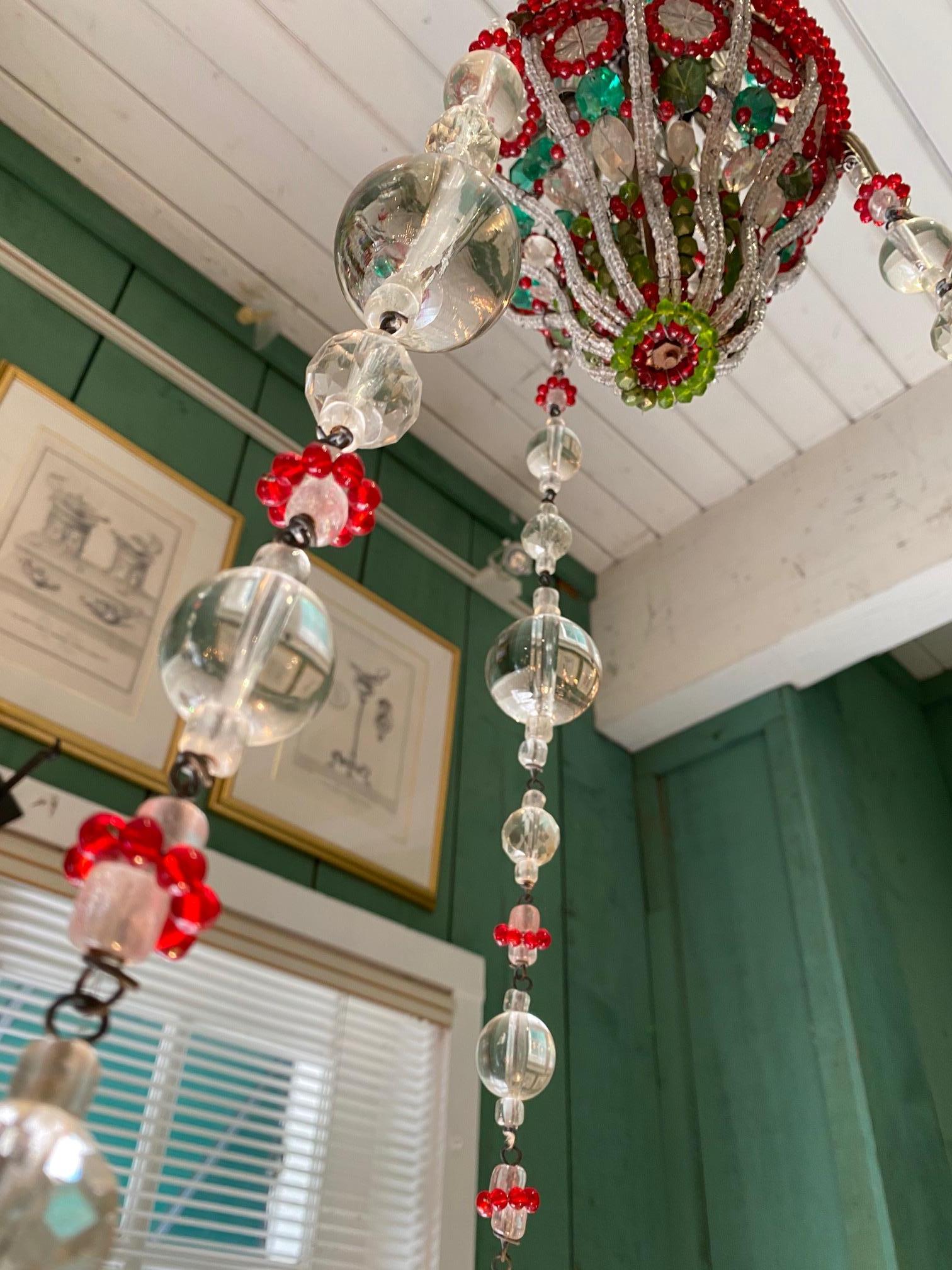Antique Venetian Pendant Chandelier Ceiling Hanging Glass Lantern Light 18th C For Sale 5