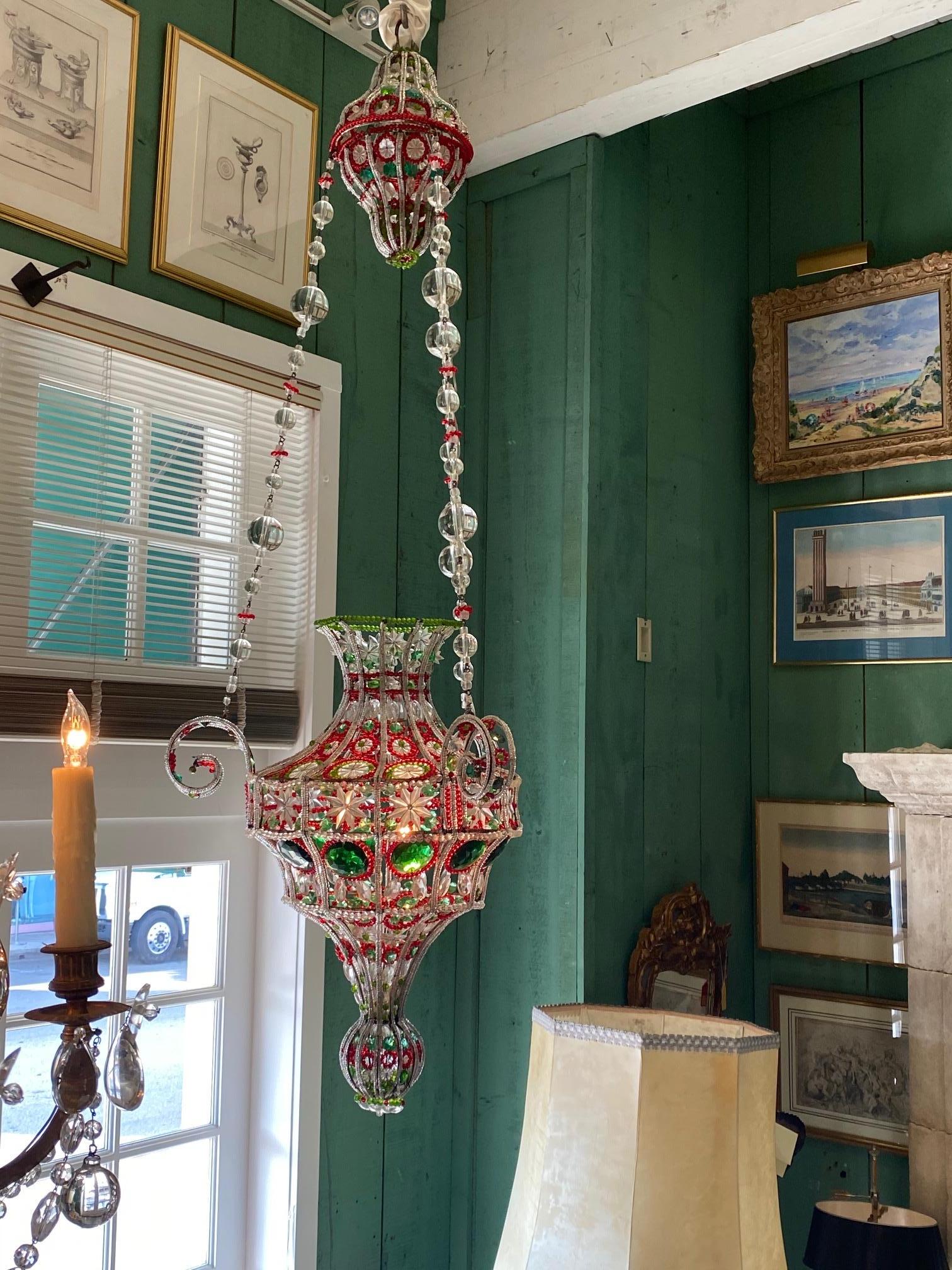 Antique Venetian Pendant Chandelier Ceiling Hanging Glass Lantern Light 18th C For Sale 10