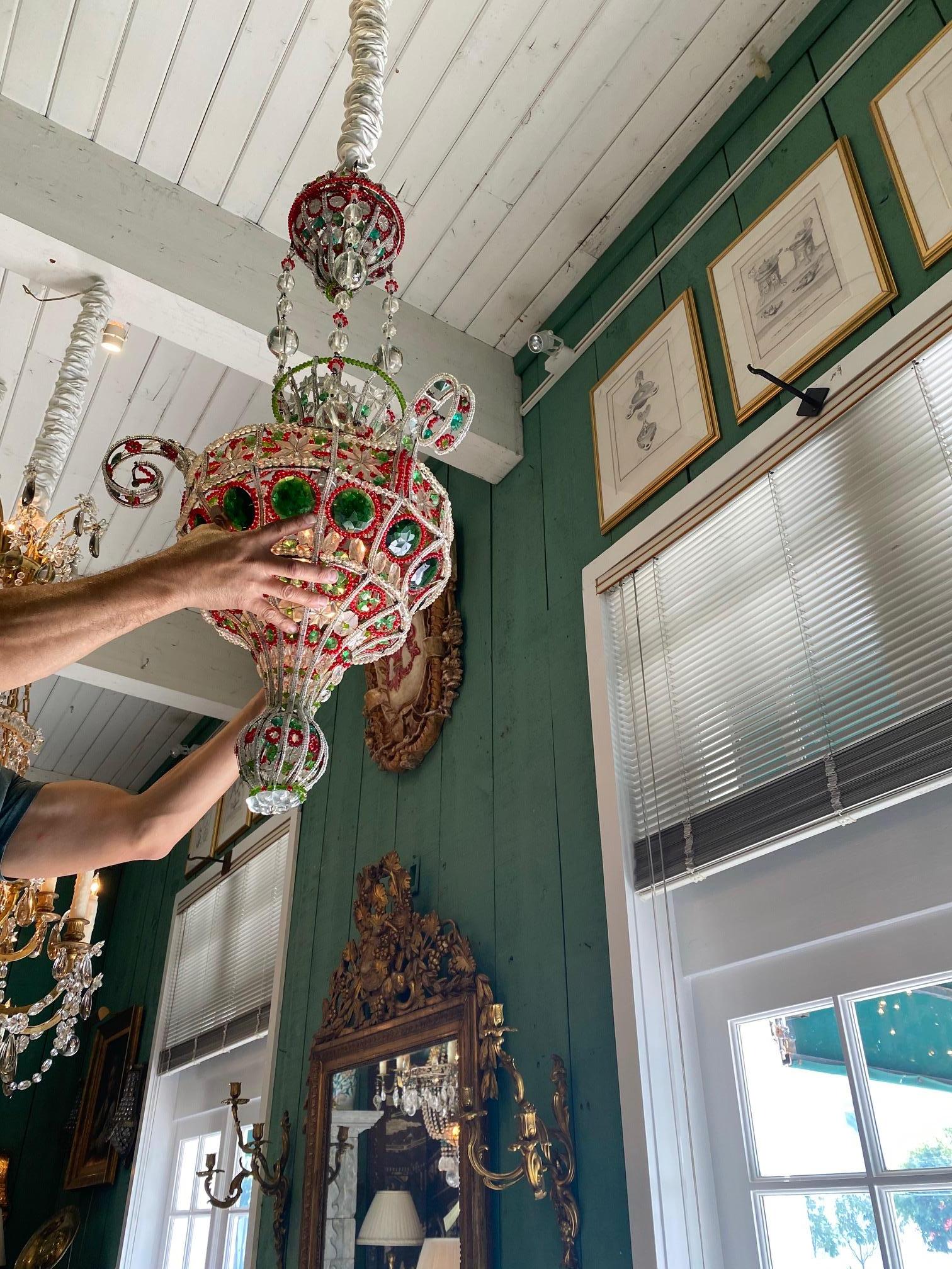 Antique Venetian Pendant Chandelier Ceiling Hanging Glass Lantern Light 18th C For Sale 11