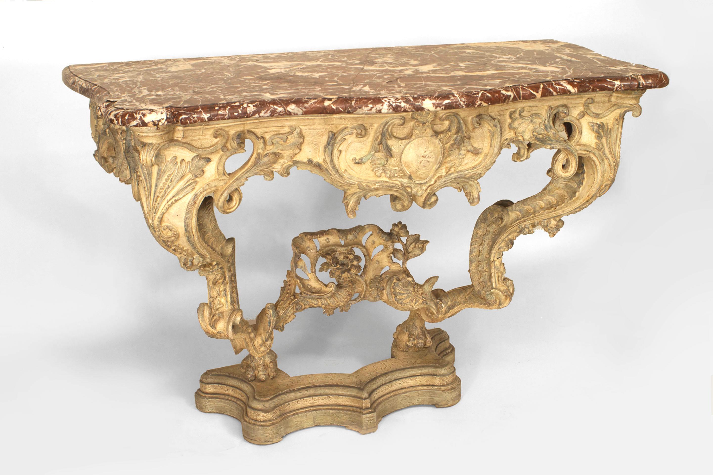 Rococo Italian Venetian Painted Marble Top Console Table For Sale