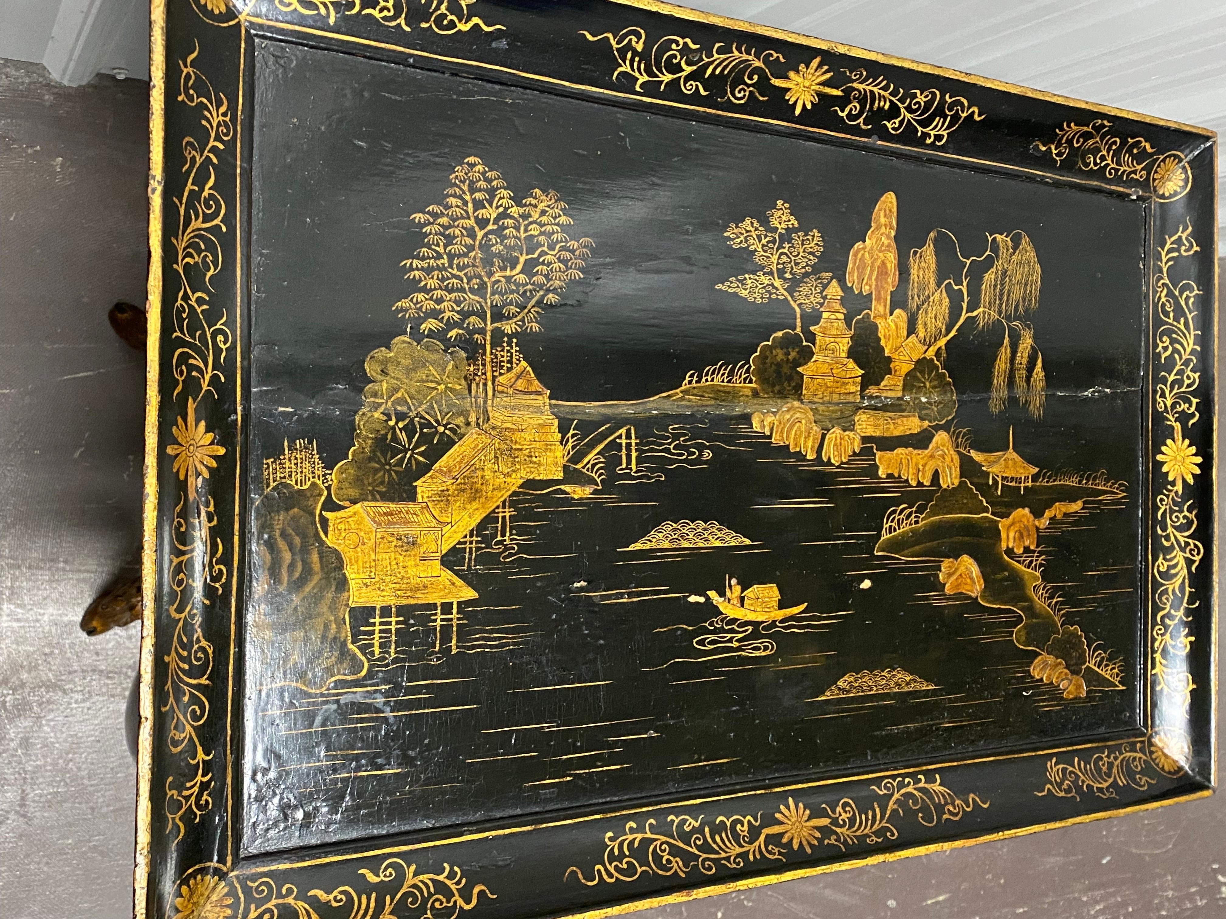 18th C. Venetian Rococo Black Lacquered Table Sourced by Parish Hadley For Sale 7