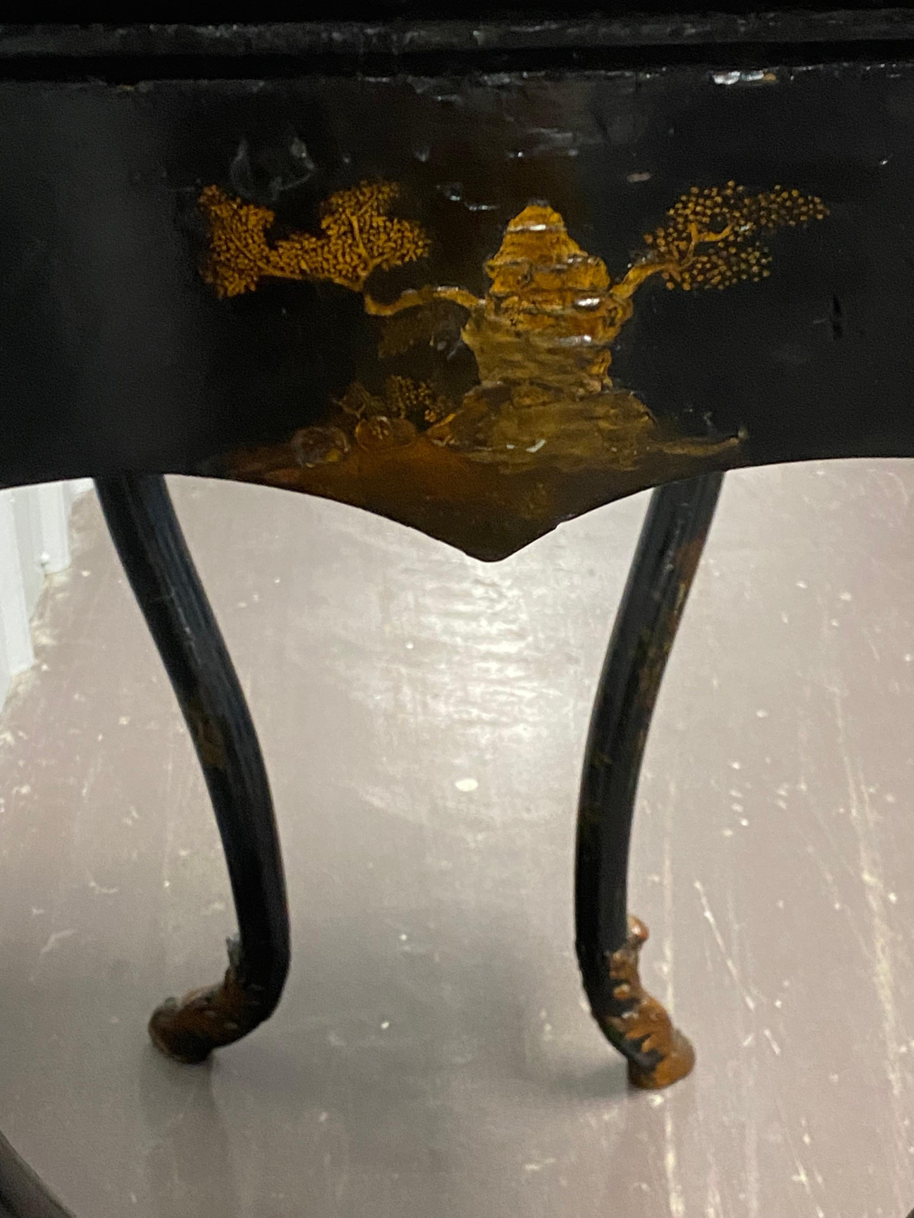 18th C. Venetian Rococo Black Lacquered Table Sourced by Parish Hadley For Sale 8